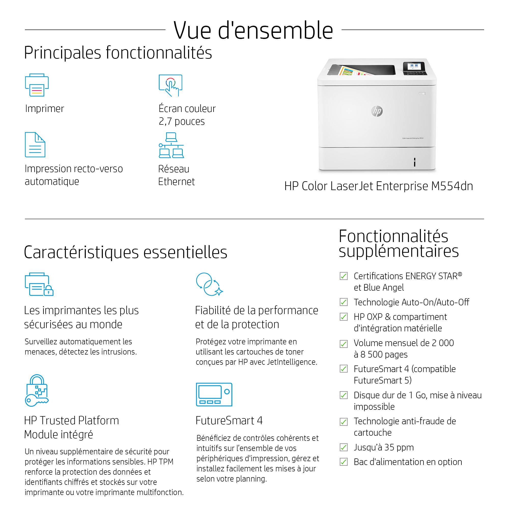 Rca Informatique - image du produit : LASERJET COLOR M554DN ENTERPRISE 38PPM A4