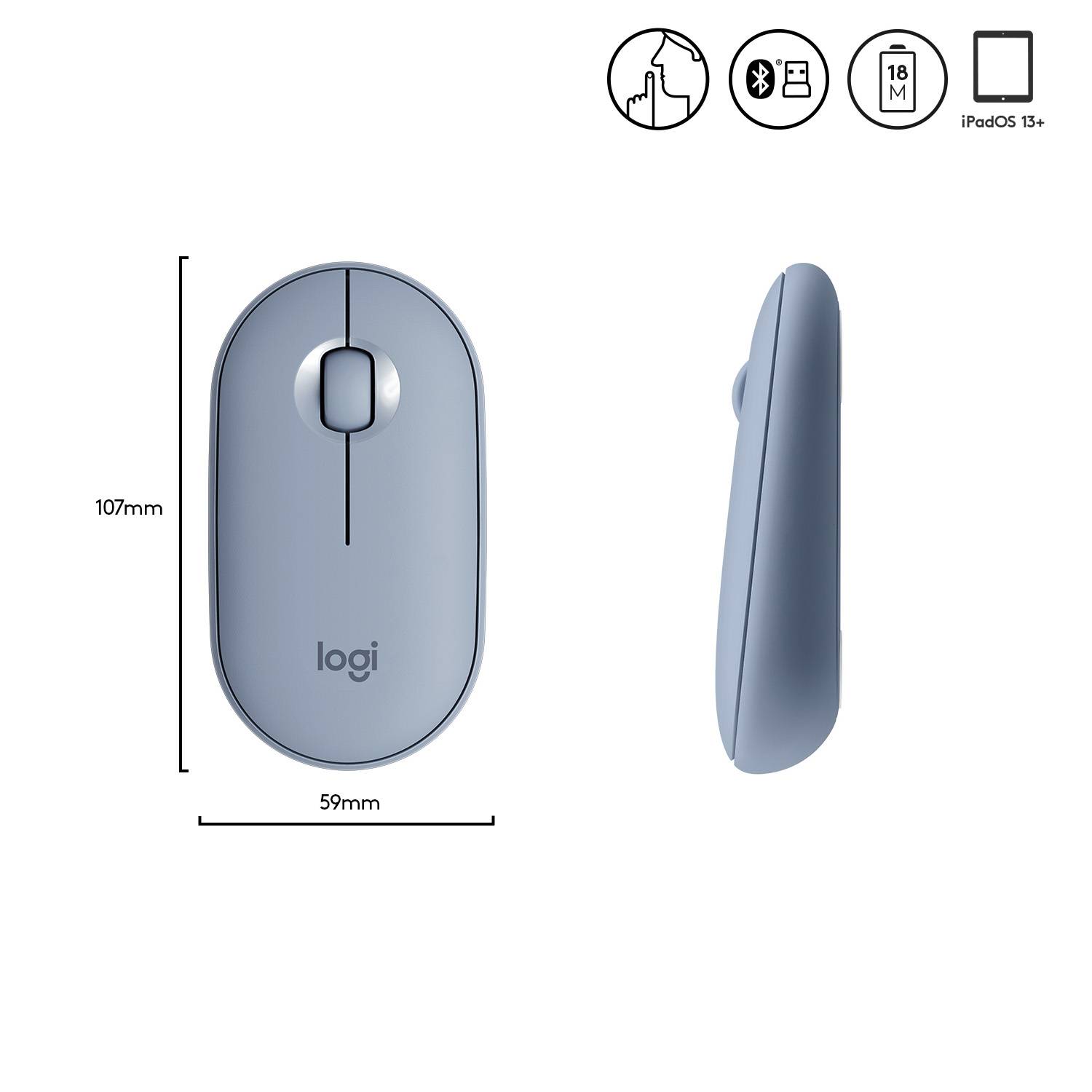 Rca Informatique - image du produit : PEBBLE M350 WIRELESS MOUSE BLUE GREY EMEA