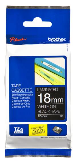 Rca Informatique - image du produit : TZE-345 LAMINATED TAPE 18MM 8M BLANC/NOIR