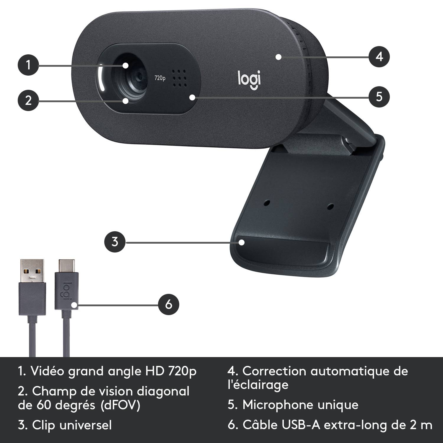 Rca Informatique - image du produit : C505 HD WEBCAM BLACK EMEA .