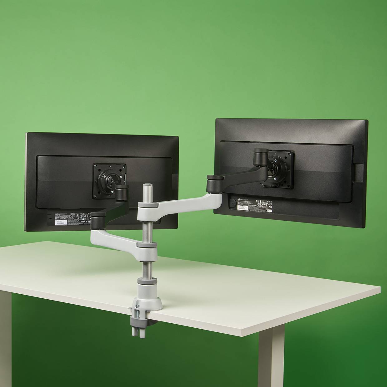 Rca Informatique - image du produit : R-GO ZEPHER 4 TWIN MONITOR ARM ADJUSTABLE/SILVER