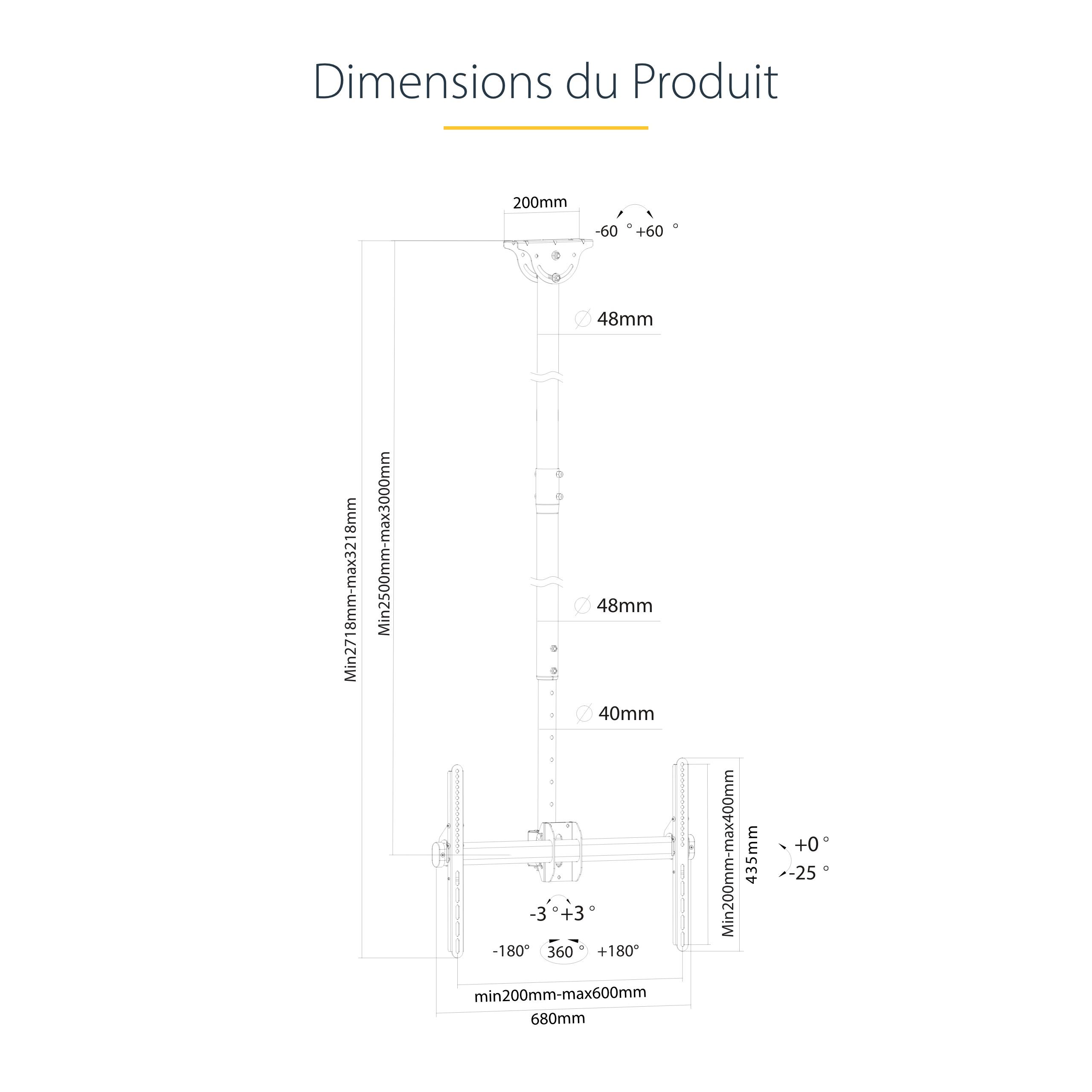 Rca Informatique - image du produit : HIGH CEILING TV MOUNT-32-70IN 8.2 TO 9.8FT LONG POLE