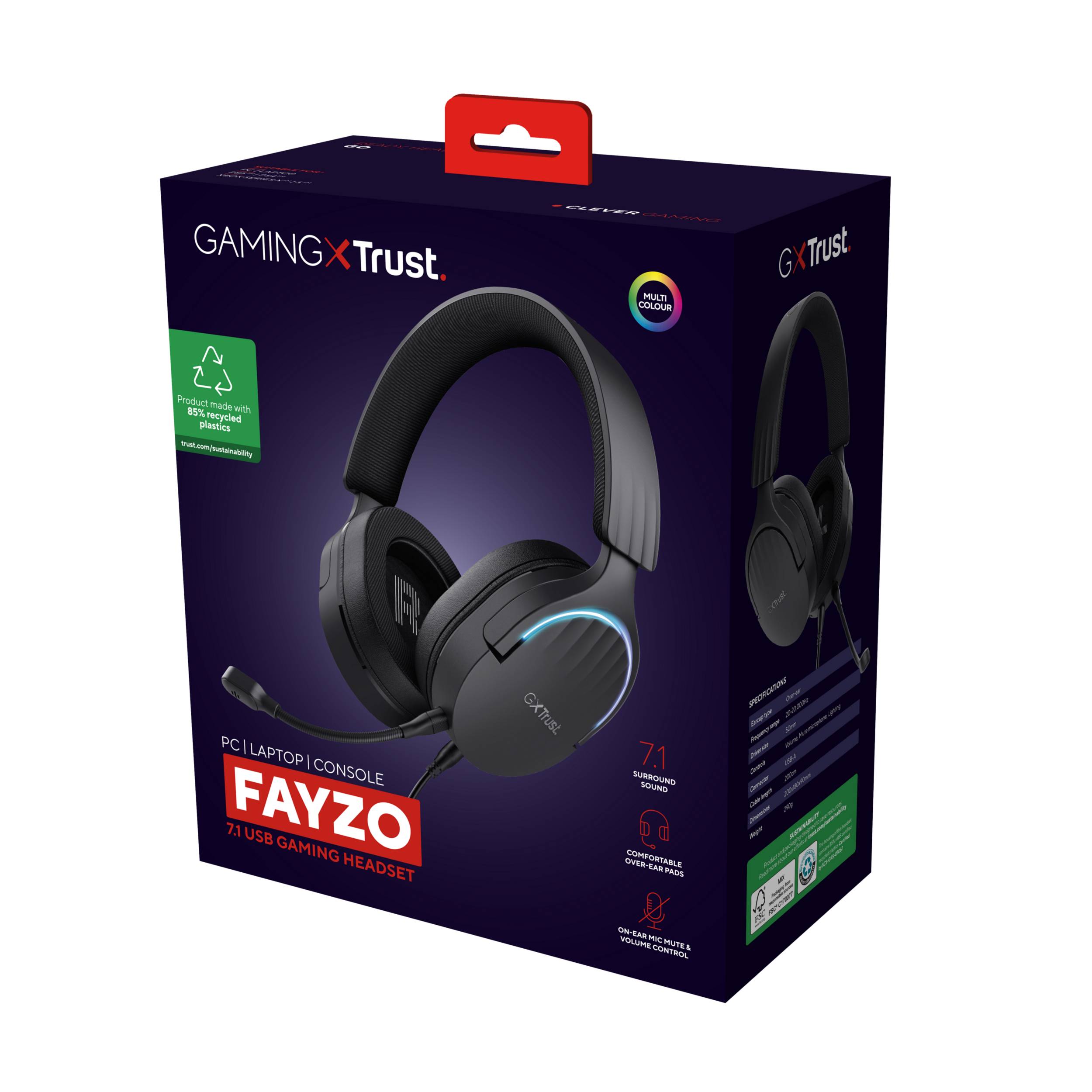 Rca Informatique - image du produit : CASQUE MICRO FAYZO 7.1 USB POUR PC AND CONSOLE - BLACK