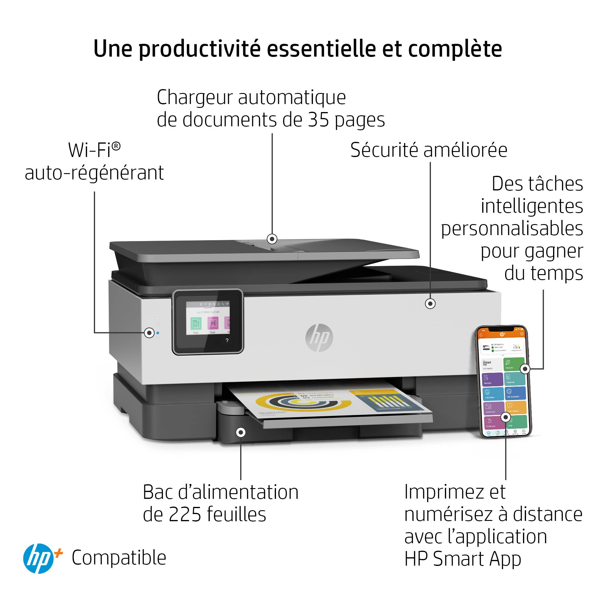 Rca Informatique - image du produit : OFFICEJET PRO 8022E AIO PRINTER WHITE + BASALT