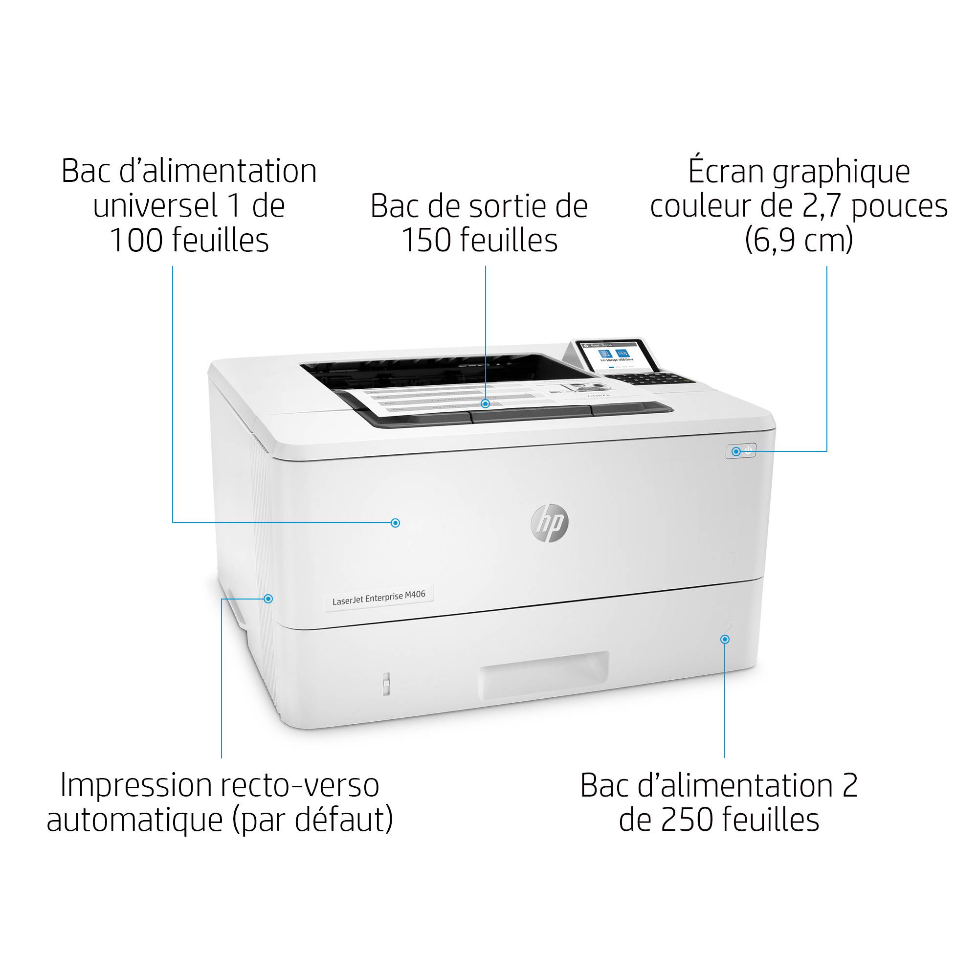 Rca Informatique - image du produit : LASERJET M406DN 38PPM A4 128MB 1200DPI USB 2.0