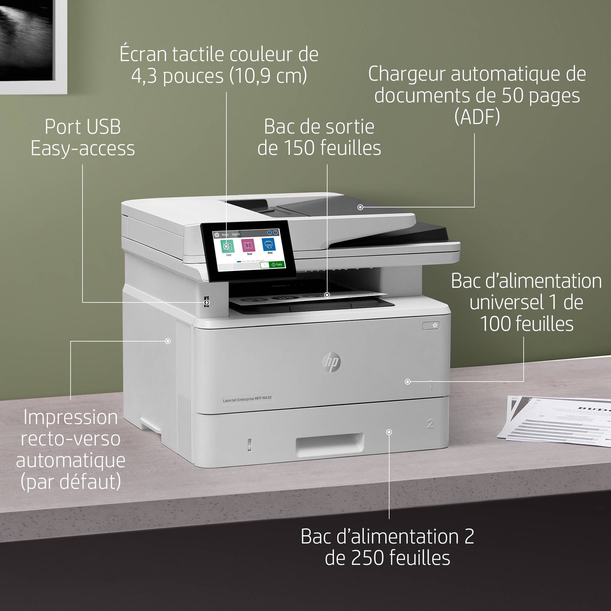 Rca Informatique - image du produit : LASERJET M430F MFP 38PPM A4 128MB 1200DPI USB 2.0