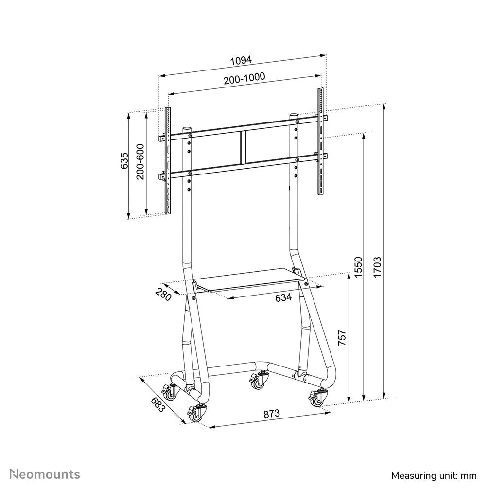 Rca Informatique - image du produit : MOBILE FLAT SCREEN FLOOR STAND (STAND+TROLLEY) (H152-169 CM)