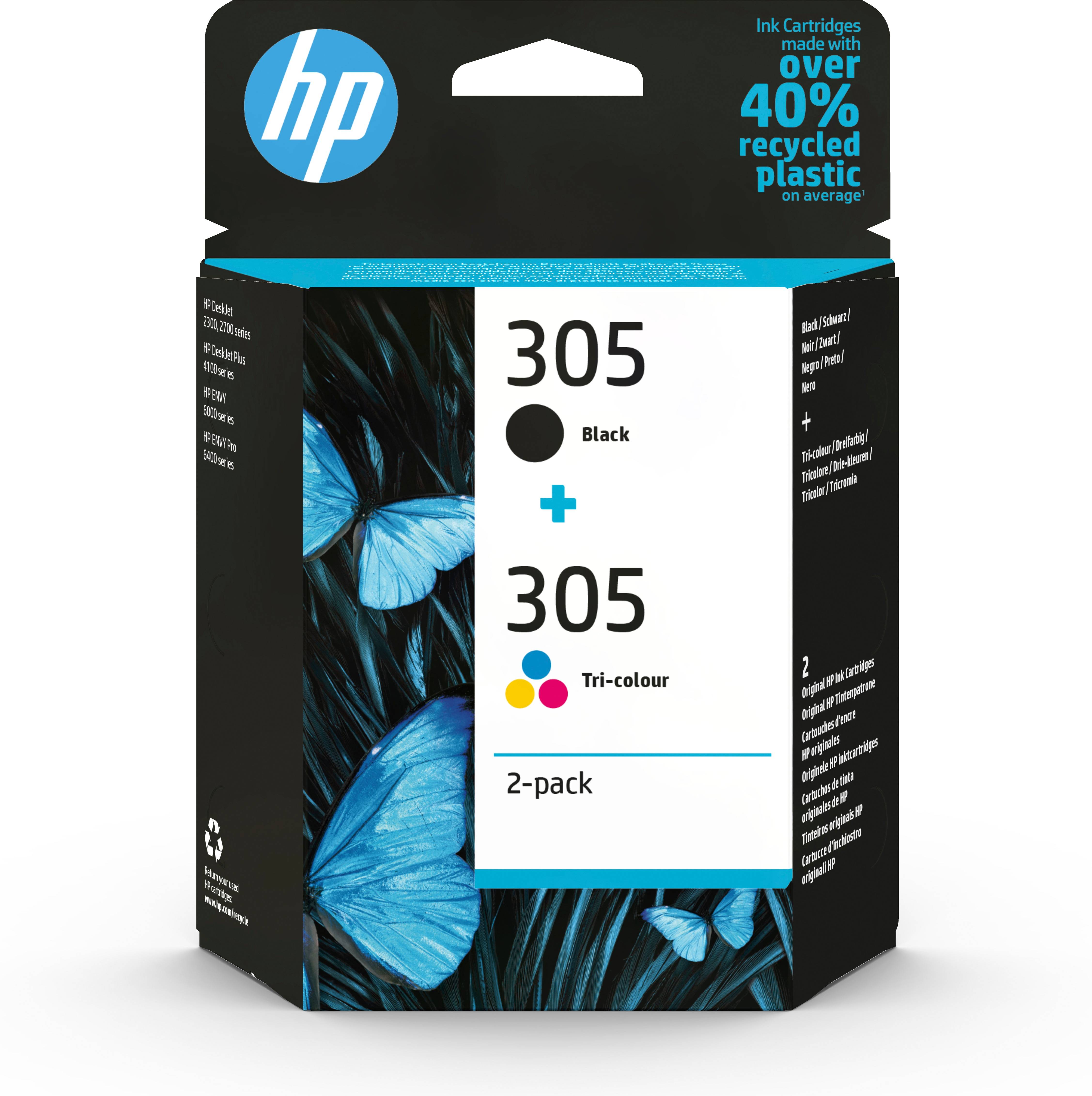 Rca Informatique - Image du produit : HP 305 2-PACK TRI-COLOR/BLACK ORIGINAL INK CARTRIDGE