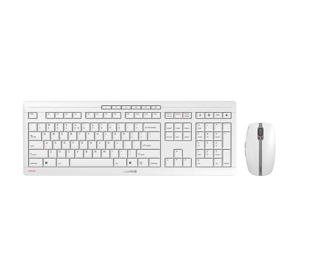 Rca Informatique - Image du produit : CHERRYSTREAMDESKTOP PALE GREY RECHARGEKEYBOARD AND MOUSE SET