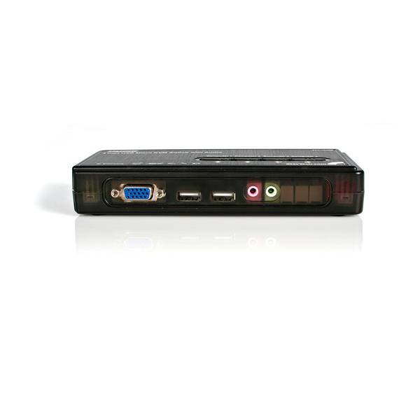 Rca Informatique - image du produit : COMMUTATEUR KVM USB 4 PORTS NOIR AVEC AUDIO ET CABLES