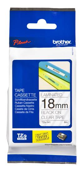 Rca Informatique - image du produit : TZE-141 LAMINATED TAPE 18MM 8M NOIR/TRANSPARENT