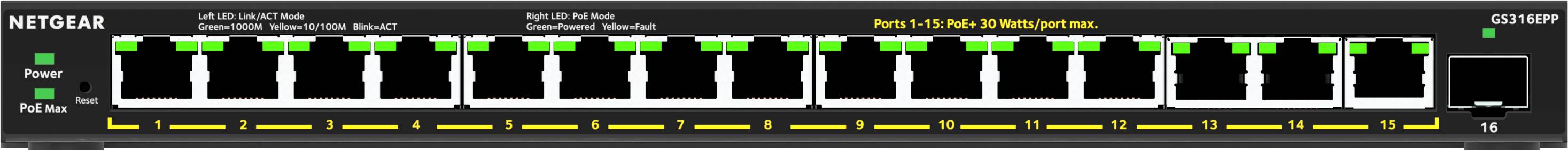 Rca Informatique - Image du produit : 16-PORT GE PLUS SWITCH HIGH-POWER POE+ (GS316PP)