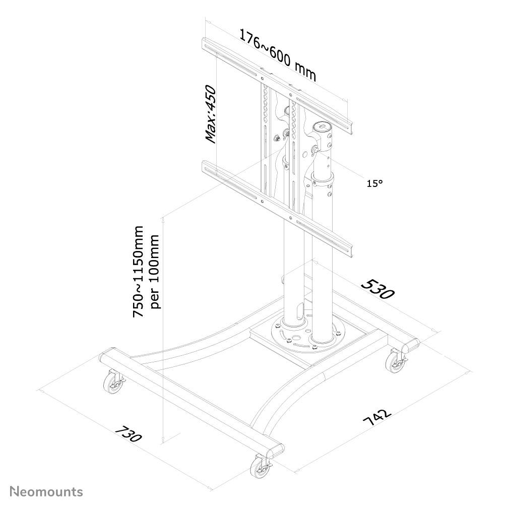 Rca Informatique - image du produit : MEUBLE ROULETTES ECRAN PLAT MAX 60IN H:80-120CM SILVER