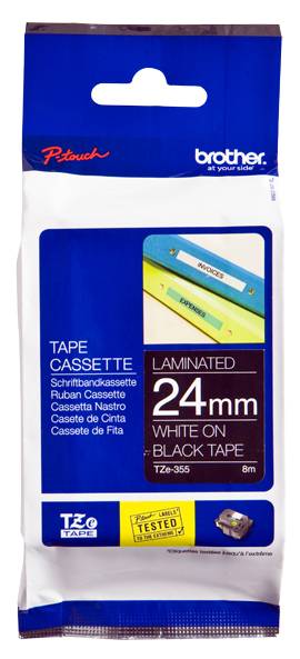 Rca Informatique - Image du produit : TZE-355 LAMINATED TAPE 24MM 8M BLANC/NOIR