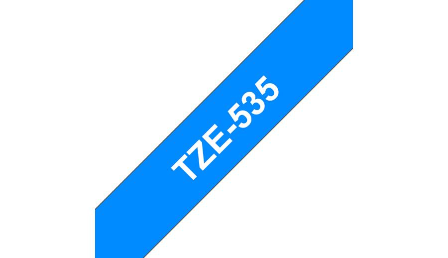 Rca Informatique - image du produit : TZE-535 LAMINATED TAPE 12MM 8M BLANC/BLEU BRILLANT