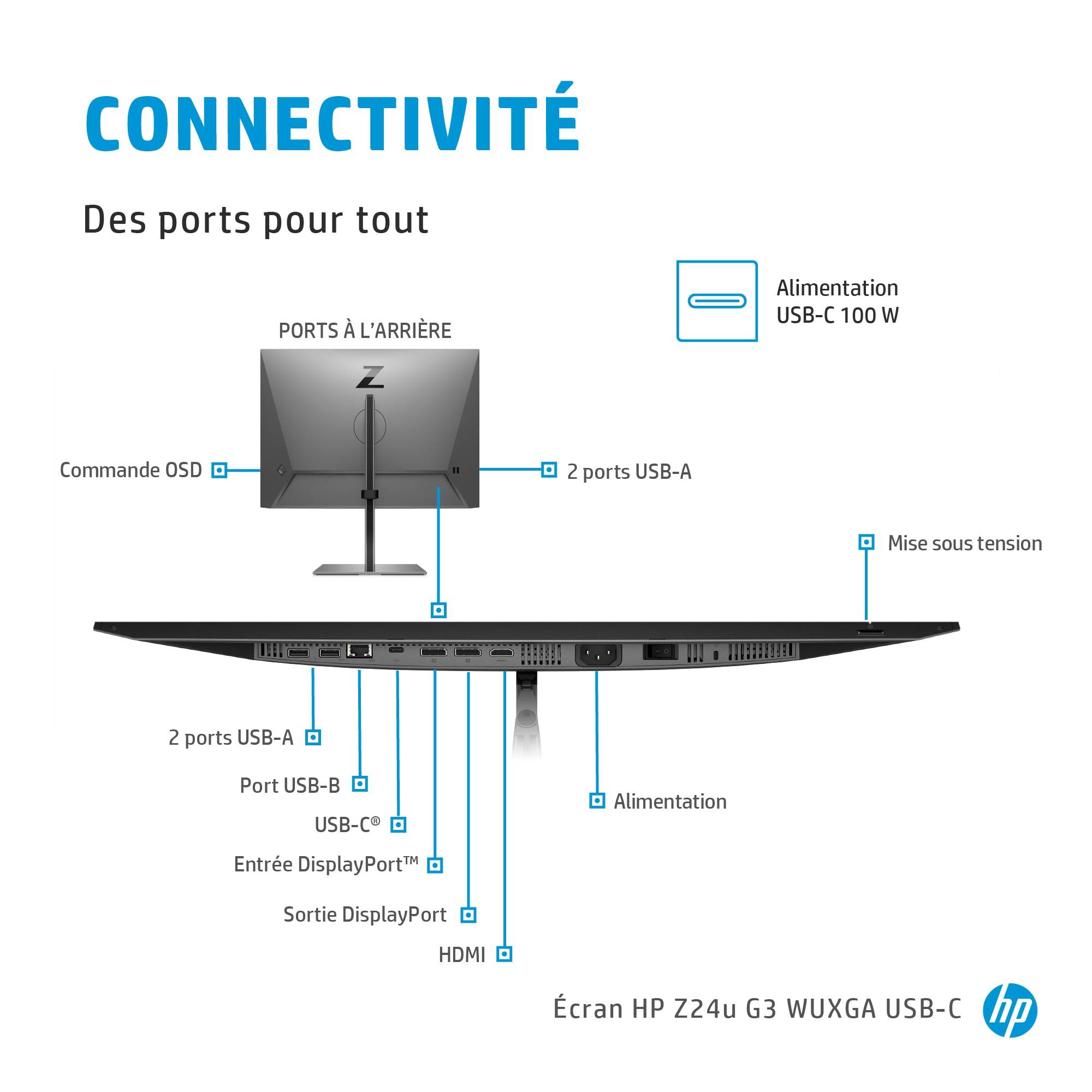 Rca Informatique - image du produit : HP Z24U G3 USB-C WUXGA 24IN/LCD DISPLAY/1920 X 1200/16:10/5MS GT