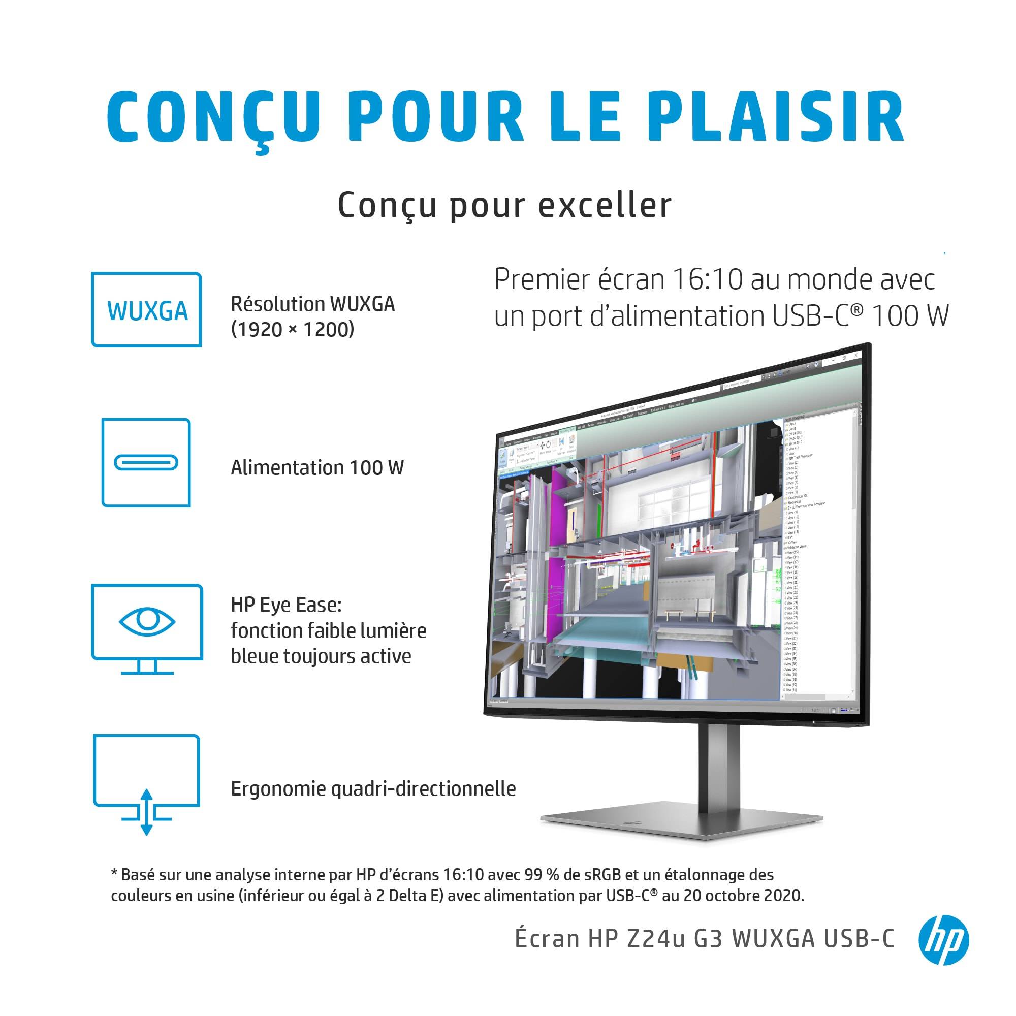 Rca Informatique - image du produit : HP Z24U G3 USB-C WUXGA 24IN/LCD DISPLAY/1920 X 1200/16:10/5MS GT