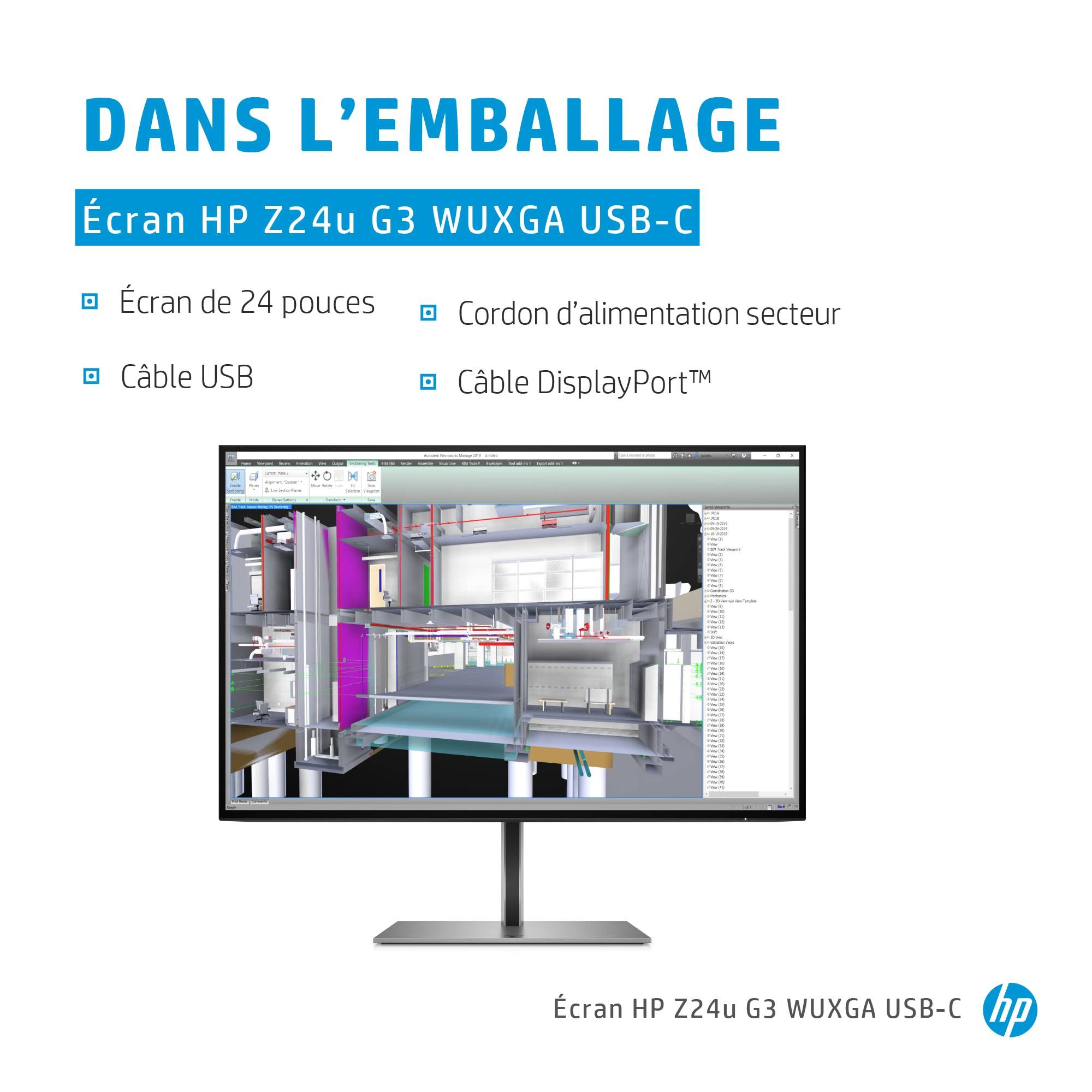 Rca Informatique - image du produit : HP Z24U G3 USB-C WUXGA 24IN/LCD DISPLAY/1920 X 1200/16:10/5MS GT