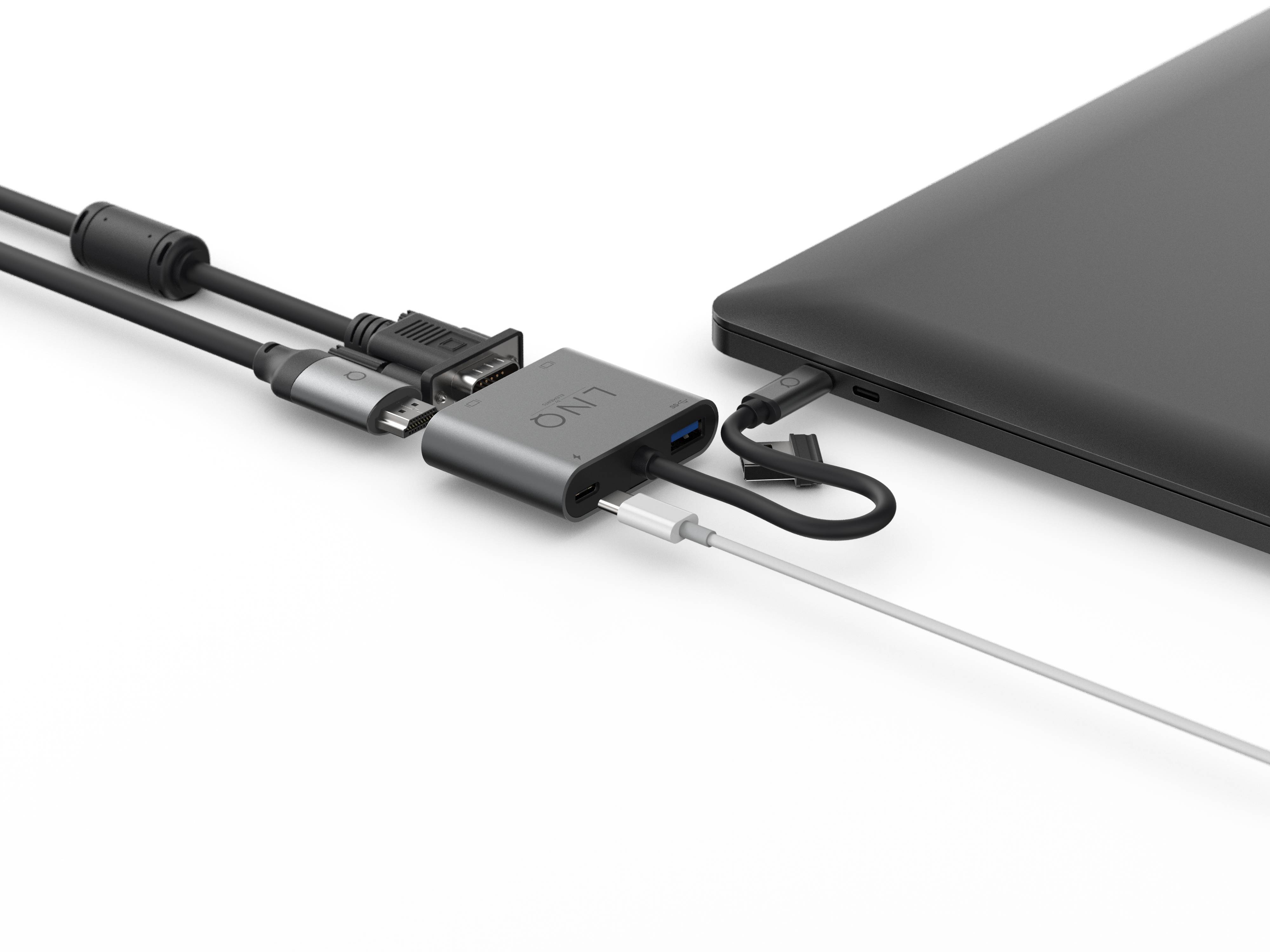 Rca Informatique - image du produit : 4IN1 USB-C HUB 4K HDMI/VGA LINQ - GREY