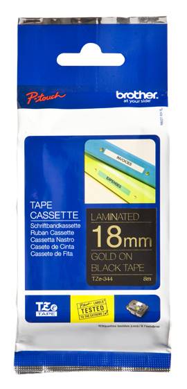 Rca Informatique - Image du produit : TZE-344 LAMINATED TAPE 18MM 8M OR/NOIR