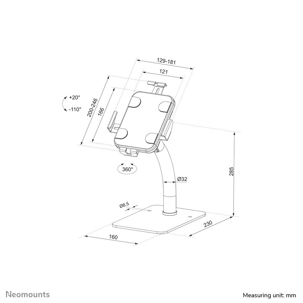 Rca Informatique - image du produit : NEOMOUNTS BY NEWSTAR LOCKABLE UNIVERSAL TABLET DESK STAND FOR