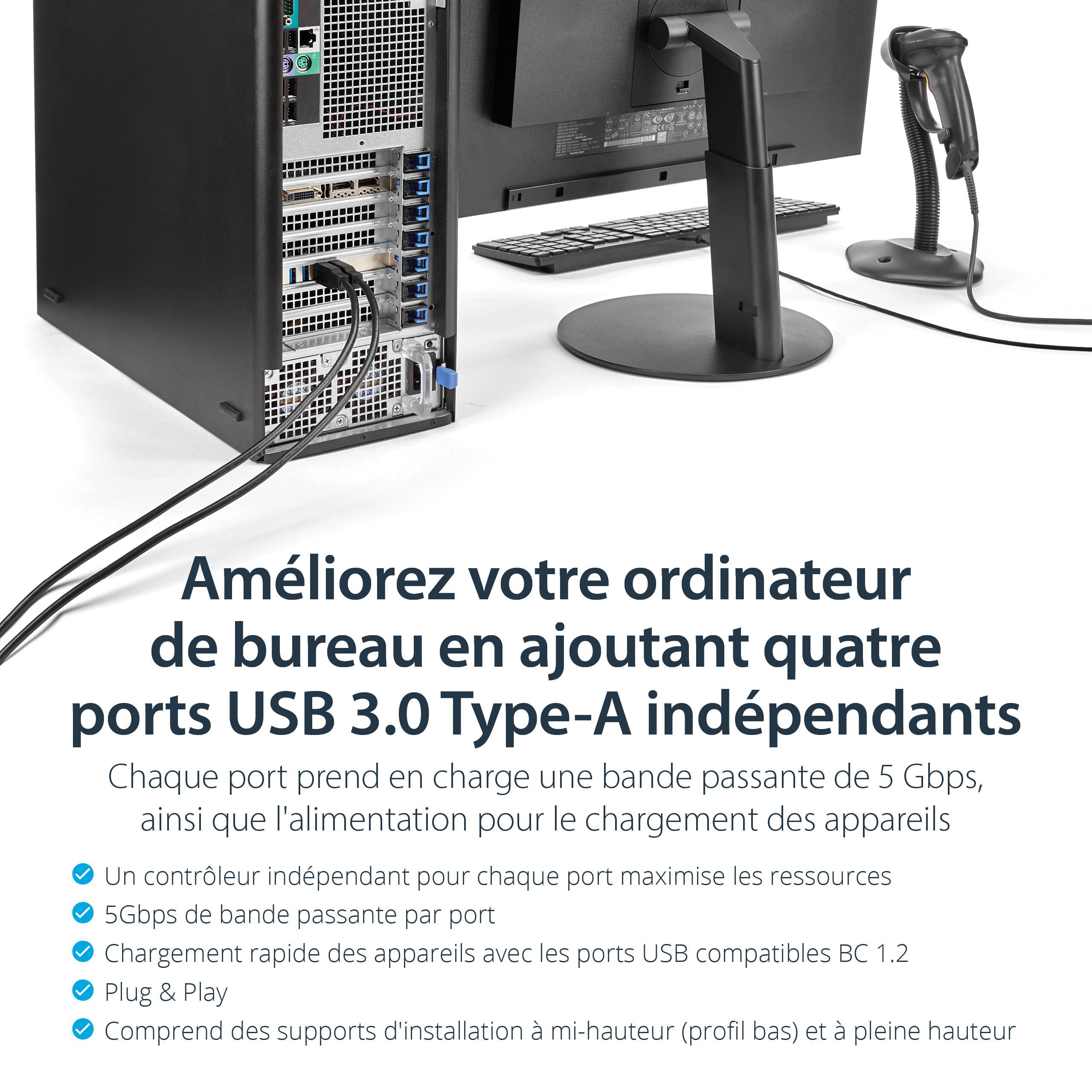 Rca Informatique - image du produit : CARTE CONTROLEUR QUADRUPLE BUS PCIE VERS 4 PORTS USB 3.0 - UASP