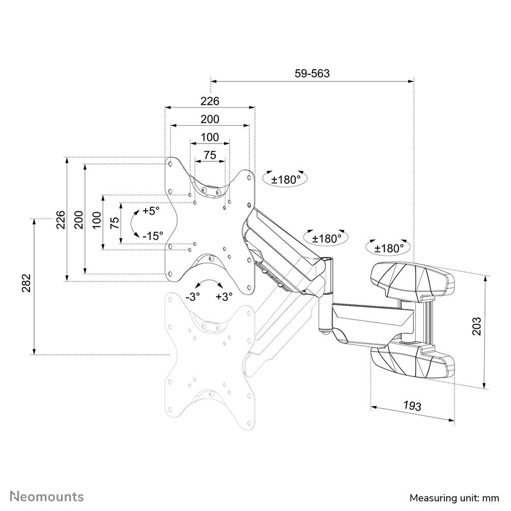 Rca Informatique - image du produit : NEOMOUNTS BY NEWSTAR WALL MOUNTED GAS SPRING TV MOUNT (3 P