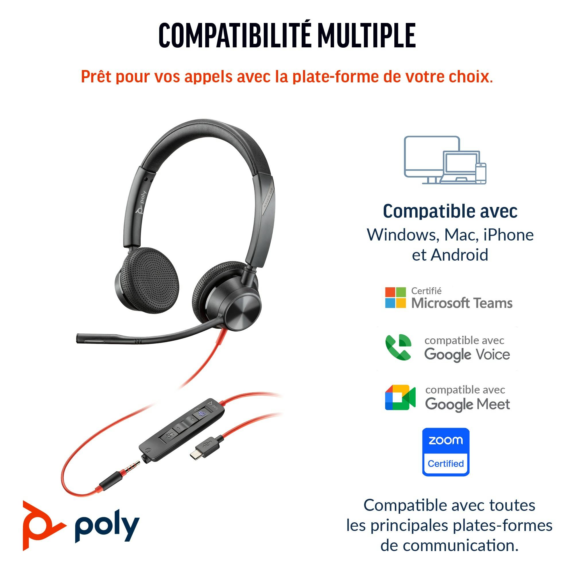 Rca Informatique - image du produit : POLY BW 3325 USB-C HS +3.5MMP +USB-C/A