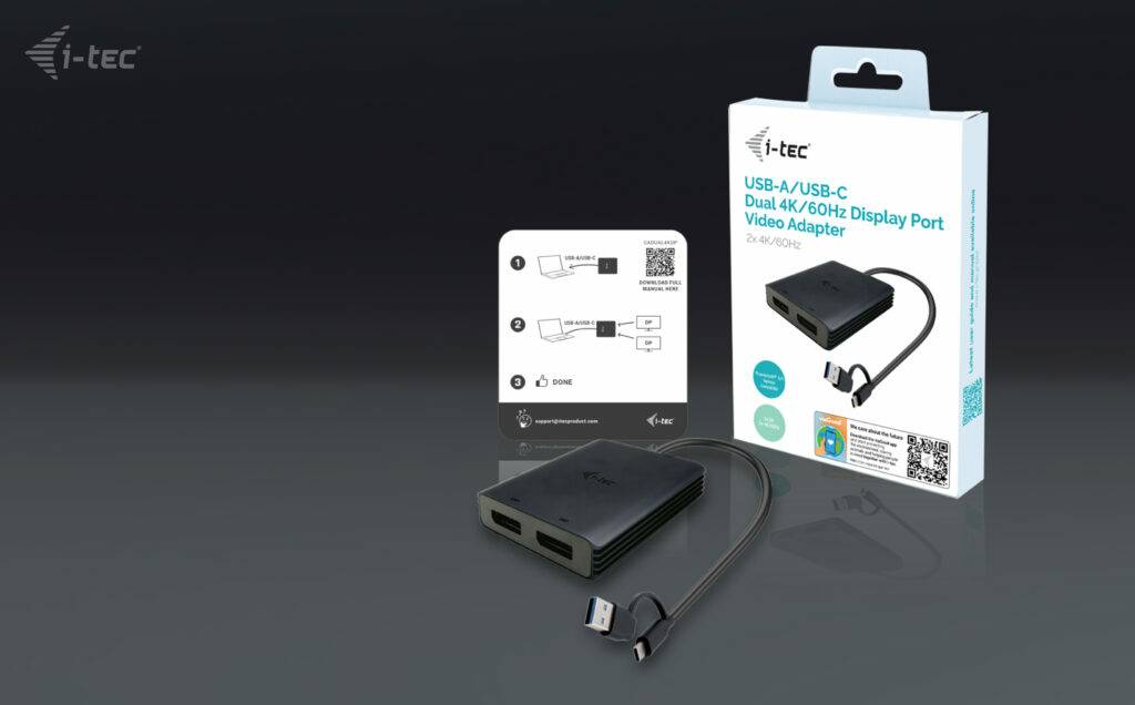 Rca Informatique - image du produit : I-TEC USB-A/C 2X DP ADAPTER DUAL 4K DP VIDEO ADAPTER