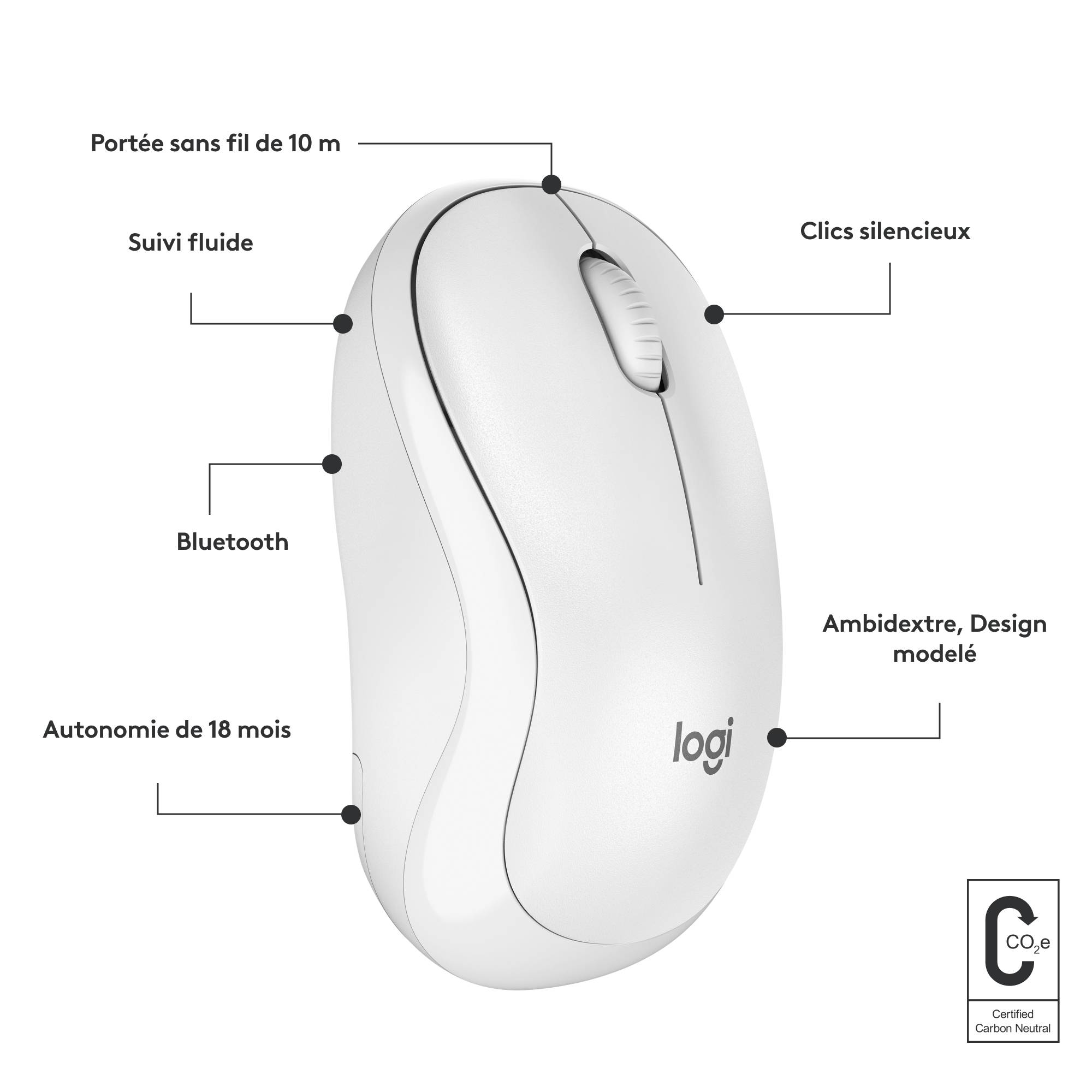 Rca Informatique - image du produit : LOGITECH M240 SILENT BT MOUSE OFF WHITE - EMEA-808