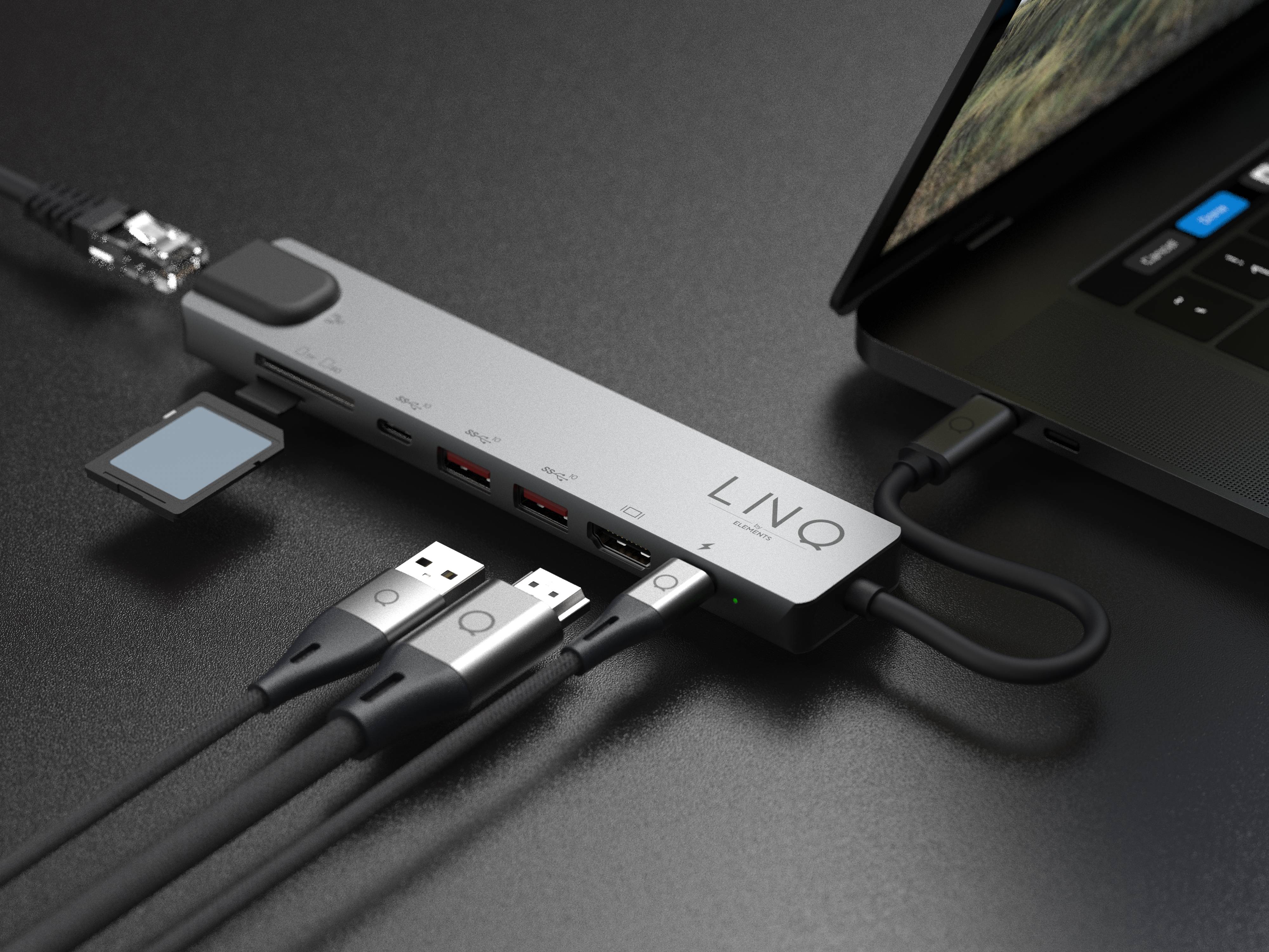 Rca Informatique - image du produit : 8IN1 USB-C HUB 4K HDMI/SD/RJ45 LINQ - GREY