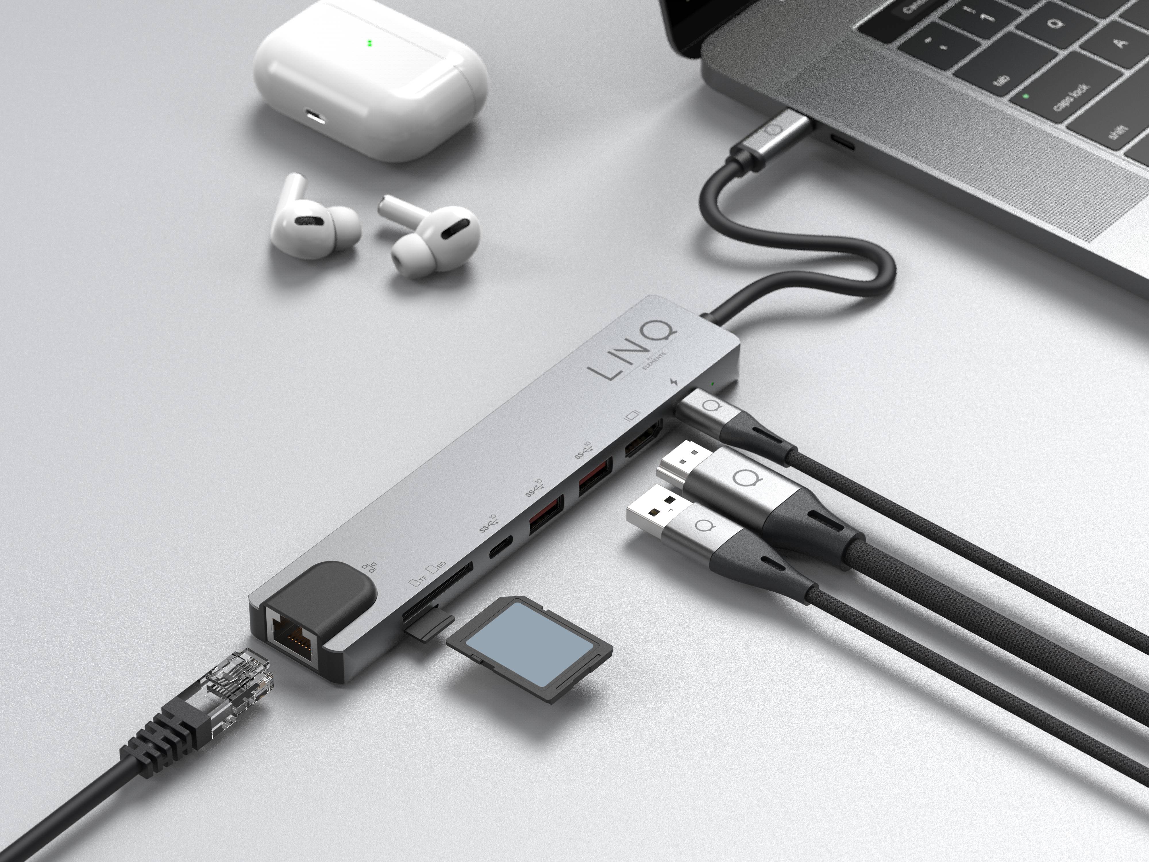 Rca Informatique - image du produit : 8IN1 USB-C HUB 4K HDMI/SD/RJ45 LINQ - GREY