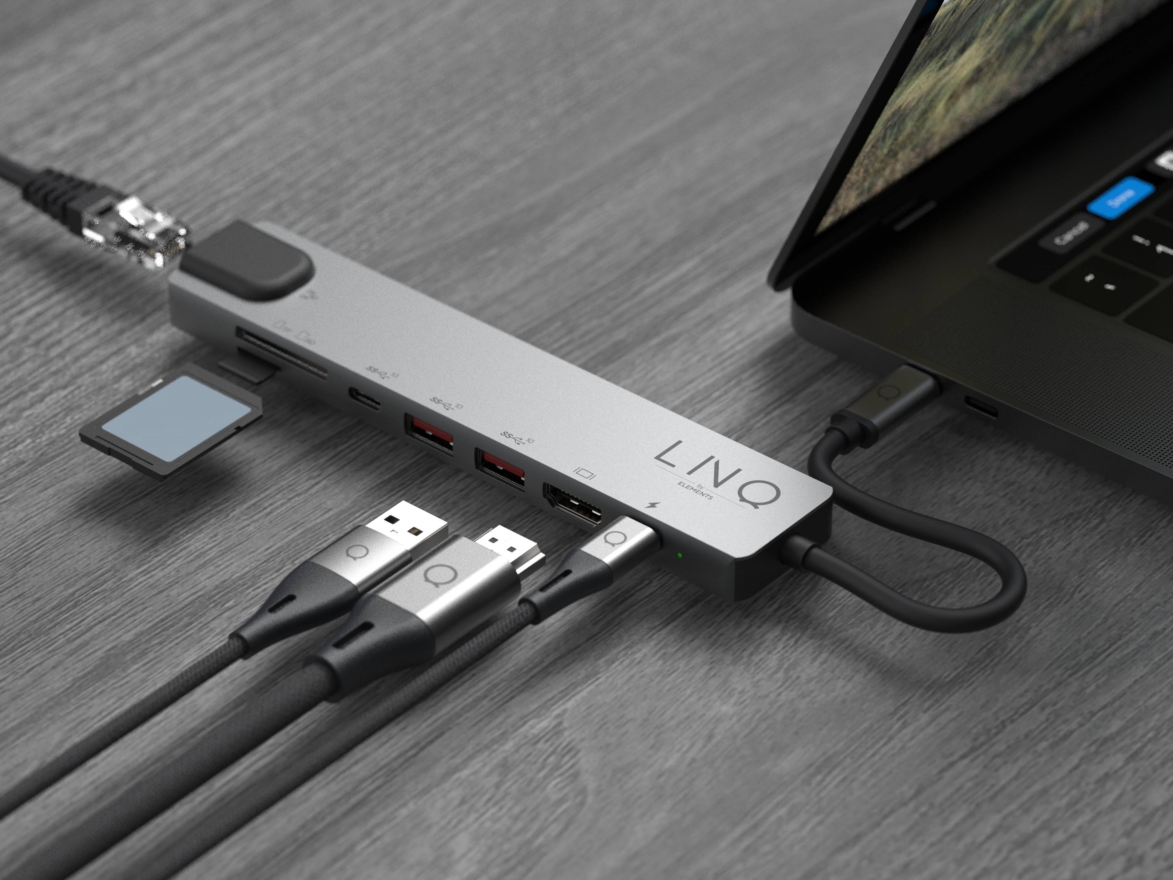 Rca Informatique - image du produit : 8IN1 USB-C HUB 4K HDMI/SD/RJ45 LINQ - GREY