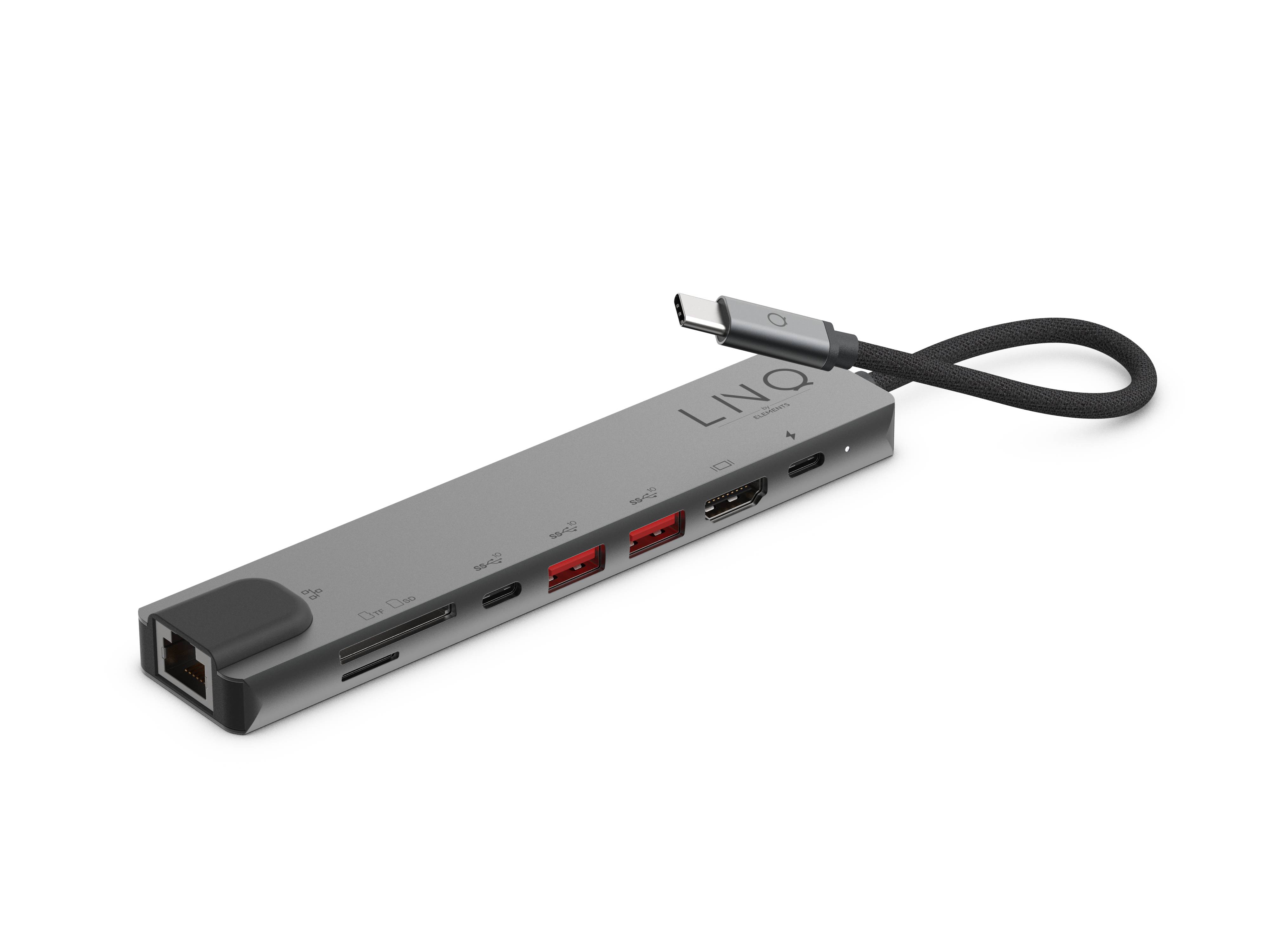 Rca Informatique - image du produit : 8IN1 USB-C HUB 4K HDMI/SD/RJ45 LINQ - GREY