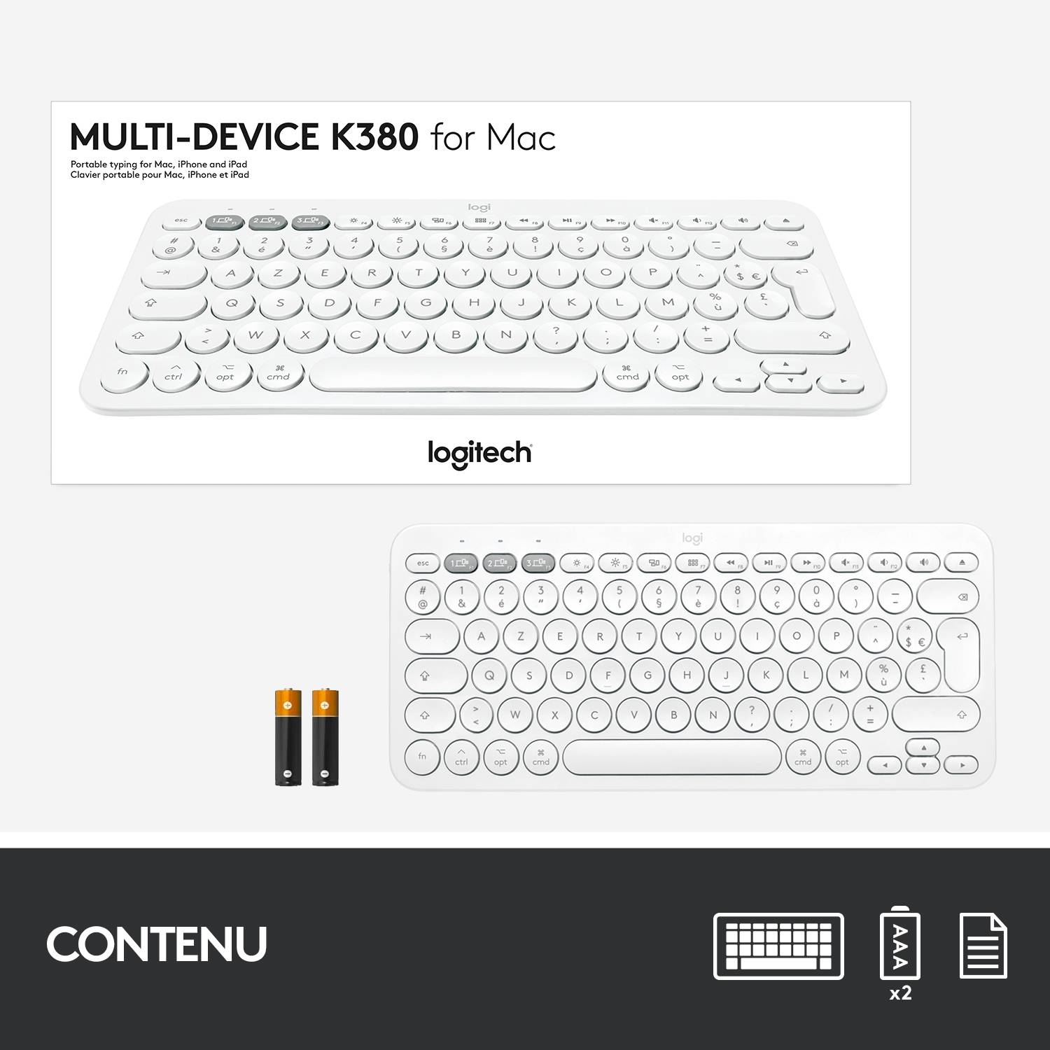 Rca Informatique - image du produit : K380 F. MAC MULTI-DEVICE BTKEYB - OFFWHITE - CH - CENTRAL