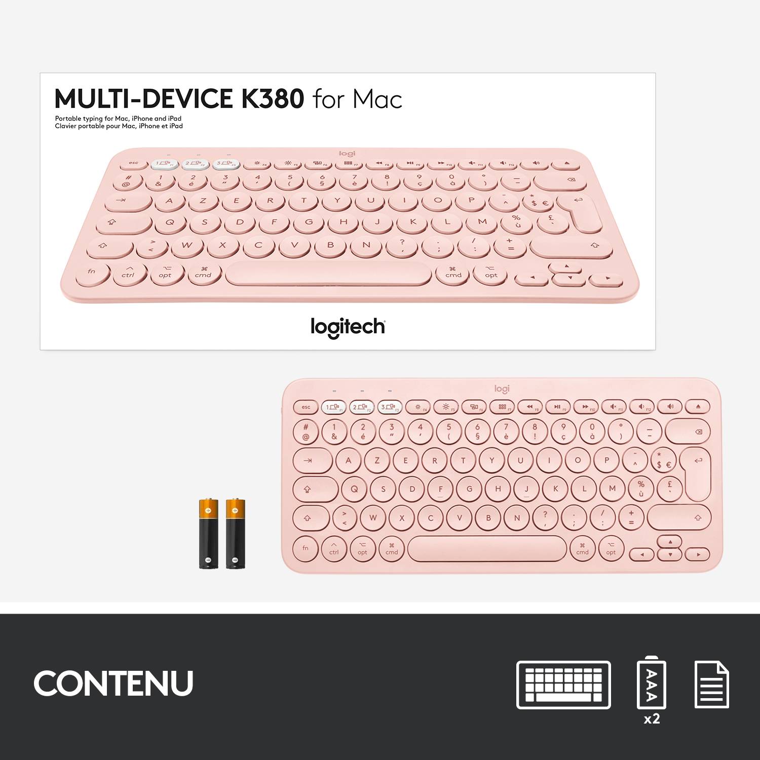 Rca Informatique - image du produit : K380 F. MAC MULTI-DEVICE BTKEYB - ROSE - CH - CENTRAL