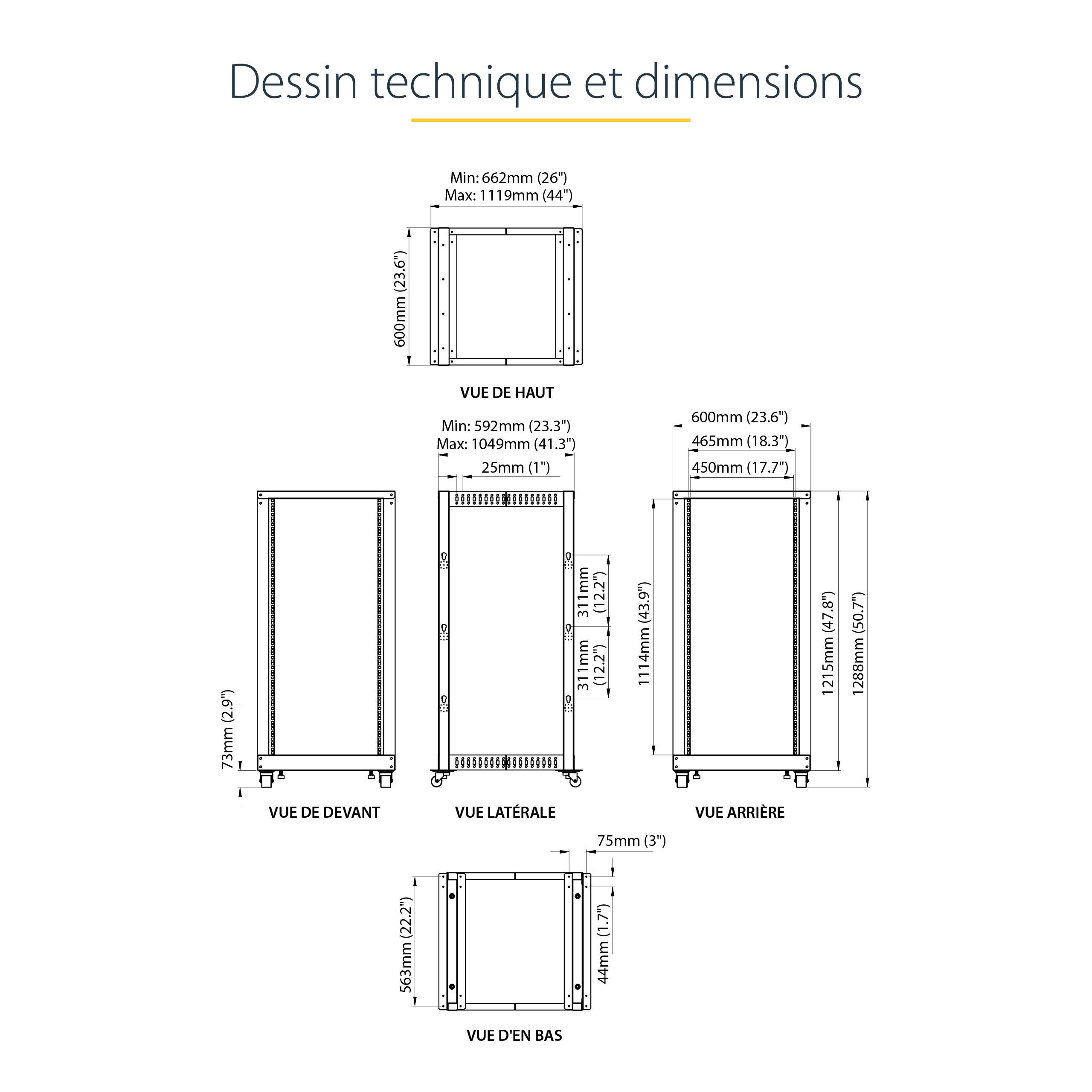 Rca Informatique - image du produit : RACK DE SERVEUR REGLABLE 25U A CADRE OUVERT 4 MONTANTS