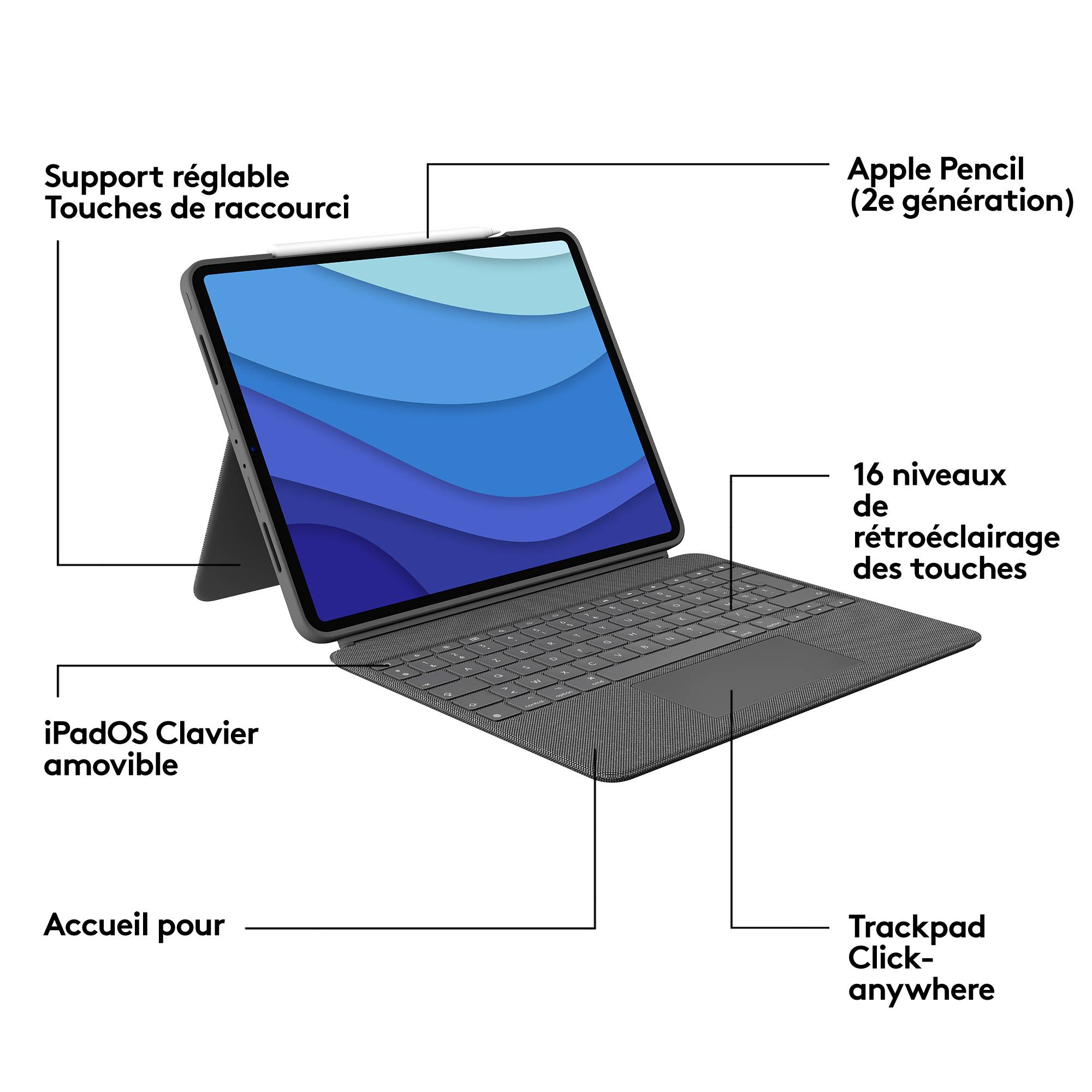 Rca Informatique - image du produit : COMBO TOUCH F. IPADPRO 12.9INCH 5TH GEN. - GREY - US - INTNL