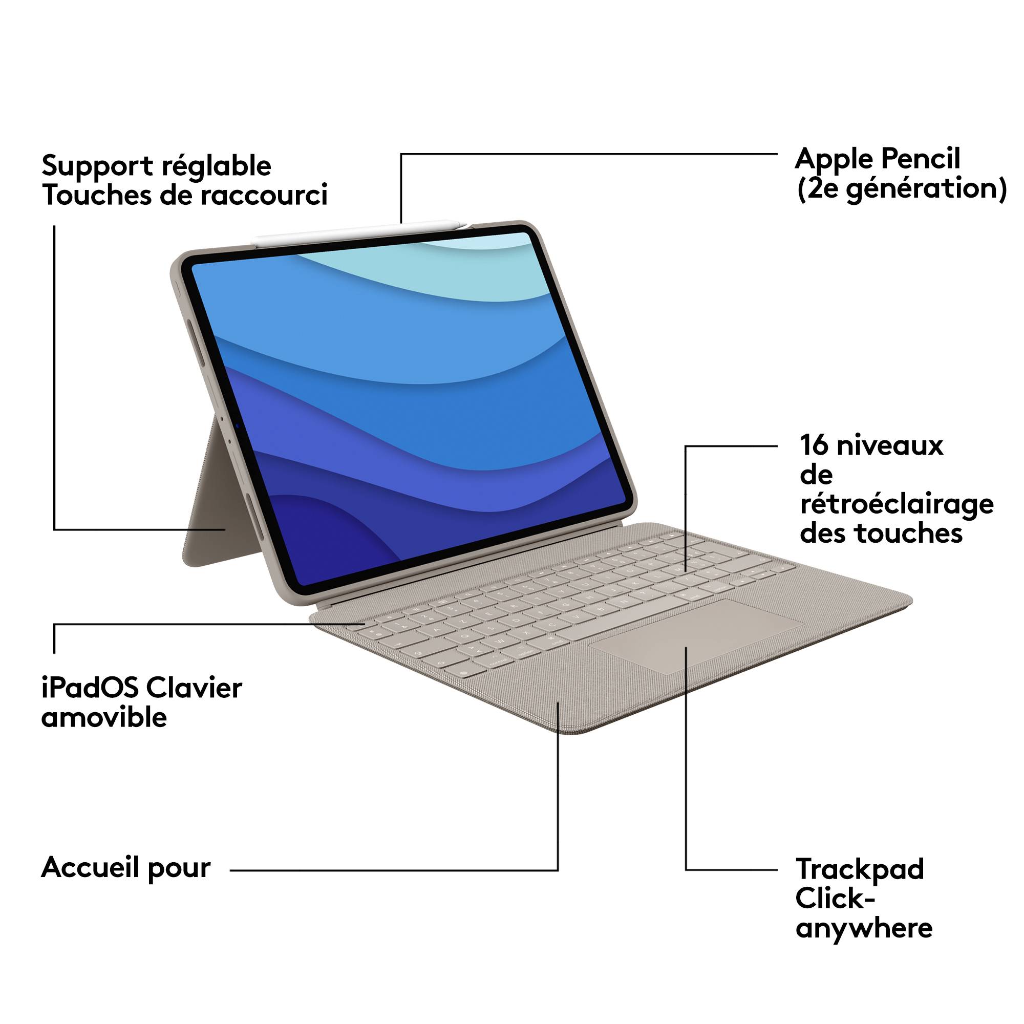 Rca Informatique - image du produit : COMBO TOUCH F.IPADPRO12.9-INCH 5TH GEN. - SAND - CH - CENTRAL