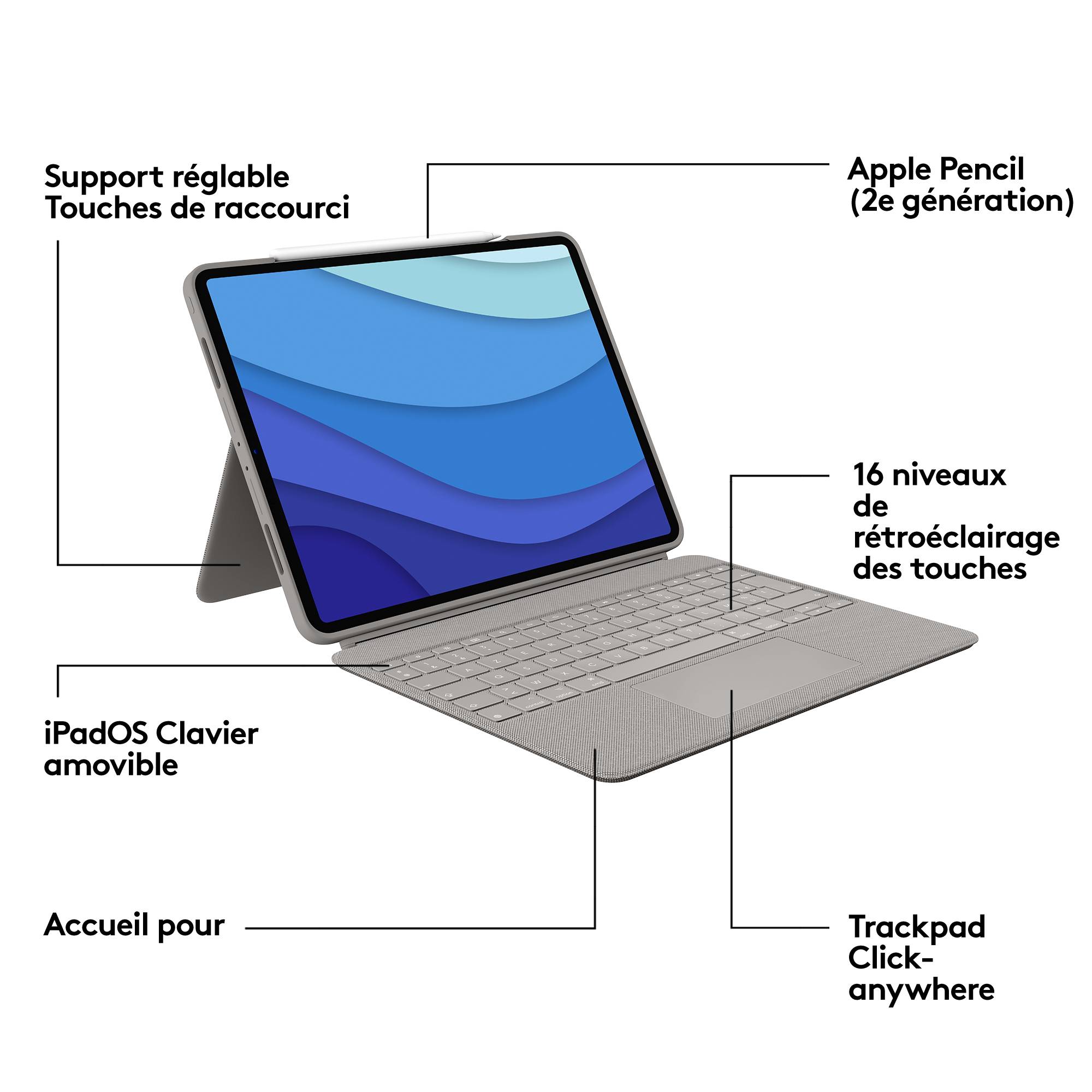 Rca Informatique - image du produit : COMBO TOUCH F.IPADPRO12.9-INCH 5TH GEN. - SAND - CH - CENTRAL