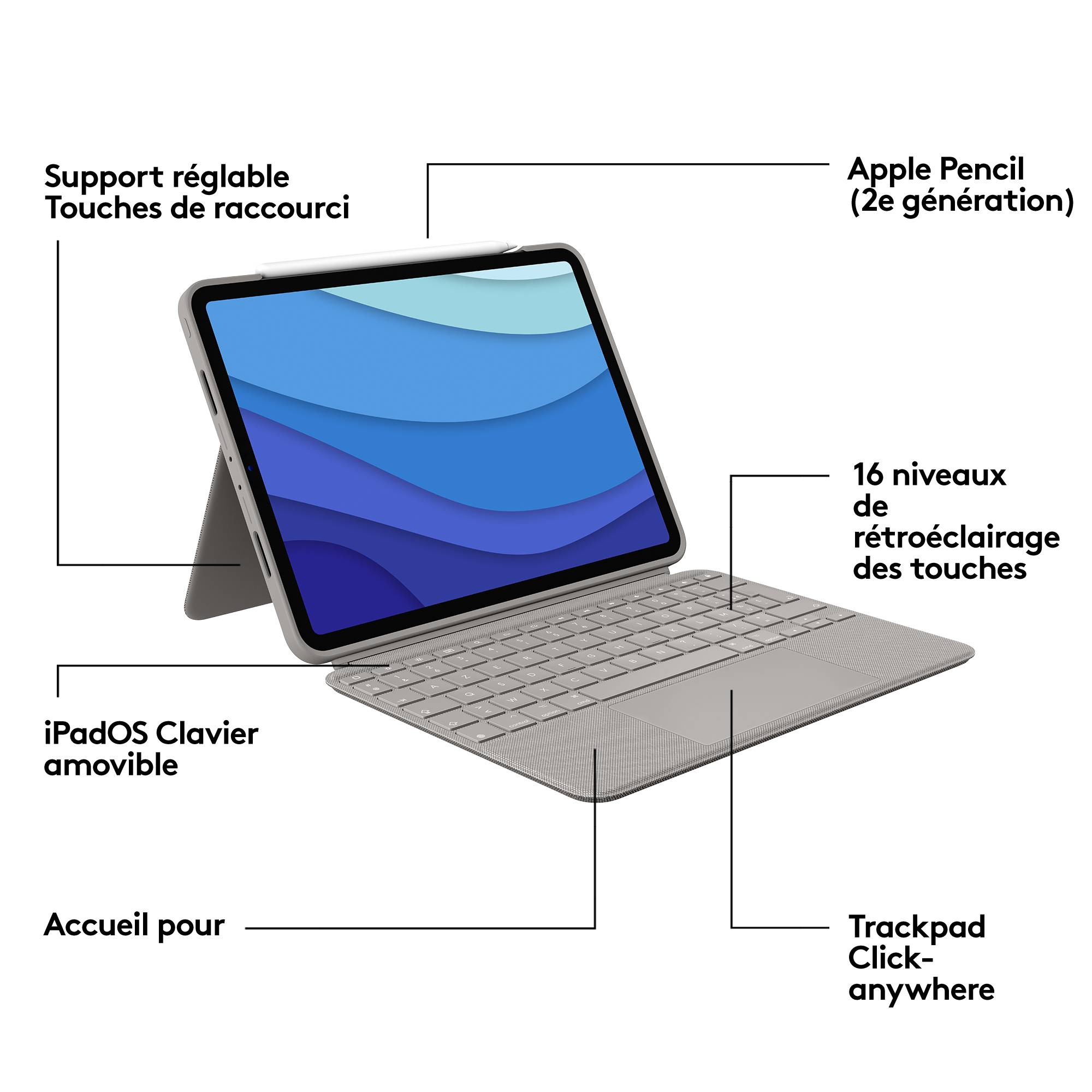 Rca Informatique - image du produit : COMBO TOUCH F. IPAD PRO11-INCH 1ST 2ND 3RD GEN. - SAND-UK-INTNL