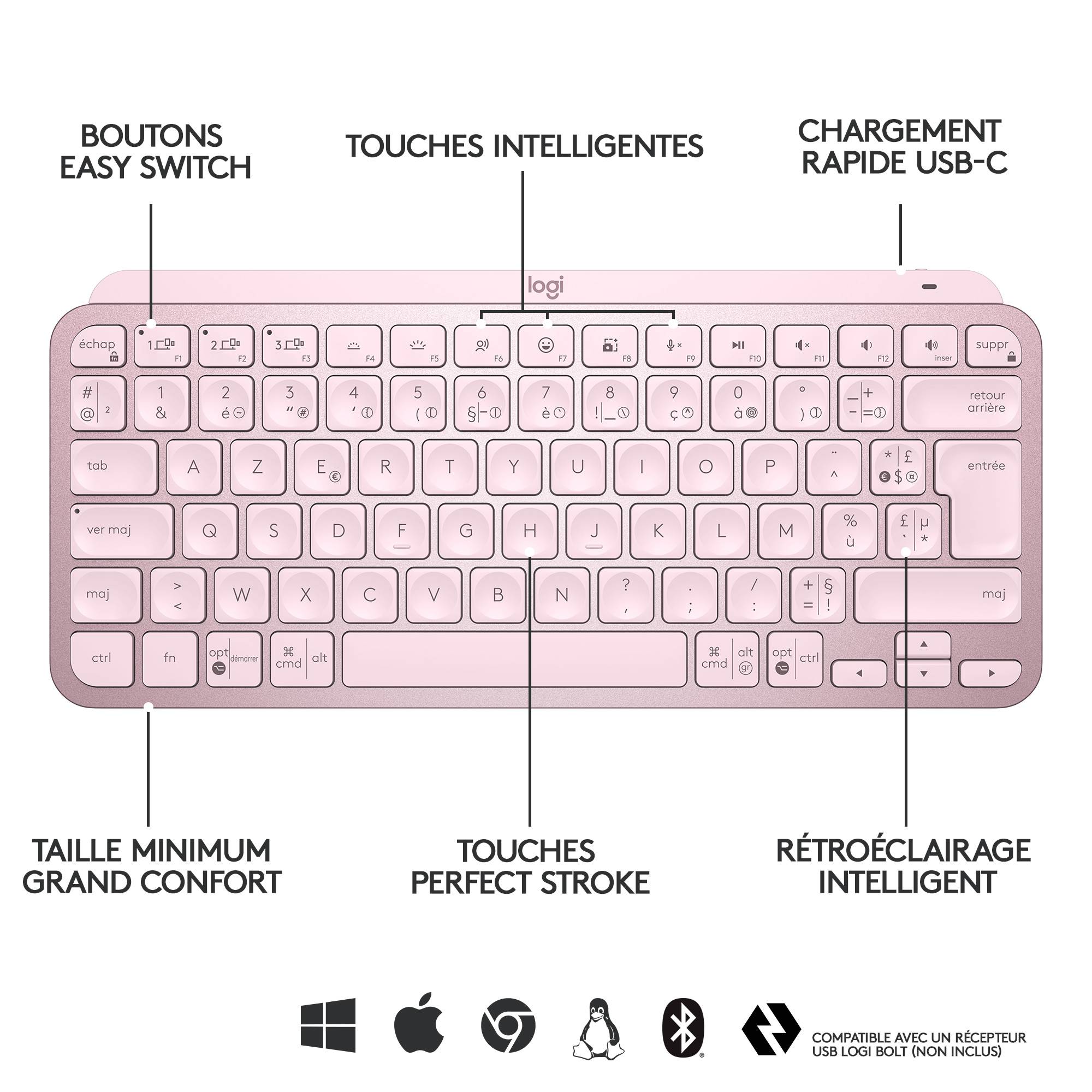 Rca Informatique - image du produit : MXKEYS MINI WRLS ILLUMINATED KB ROSE - DEU - CENTRAL