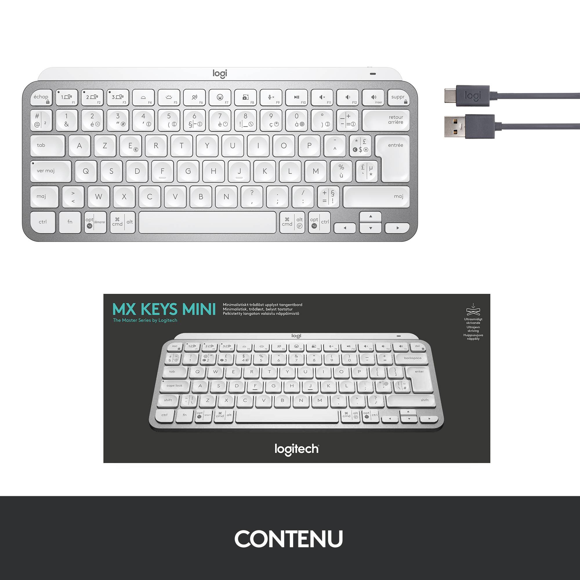 Rca Informatique - image du produit : MXKEYS MINI WRLS ILLUMINATED KB PALE GREY - CH - CENTRAL