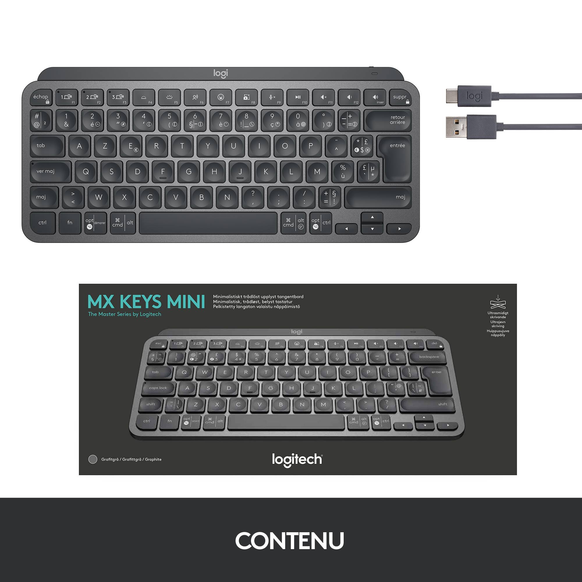 Rca Informatique - image du produit : MXKEYS MINI WRLS ILLUMINATED KB GRAPHITE - CH - CENTRAL