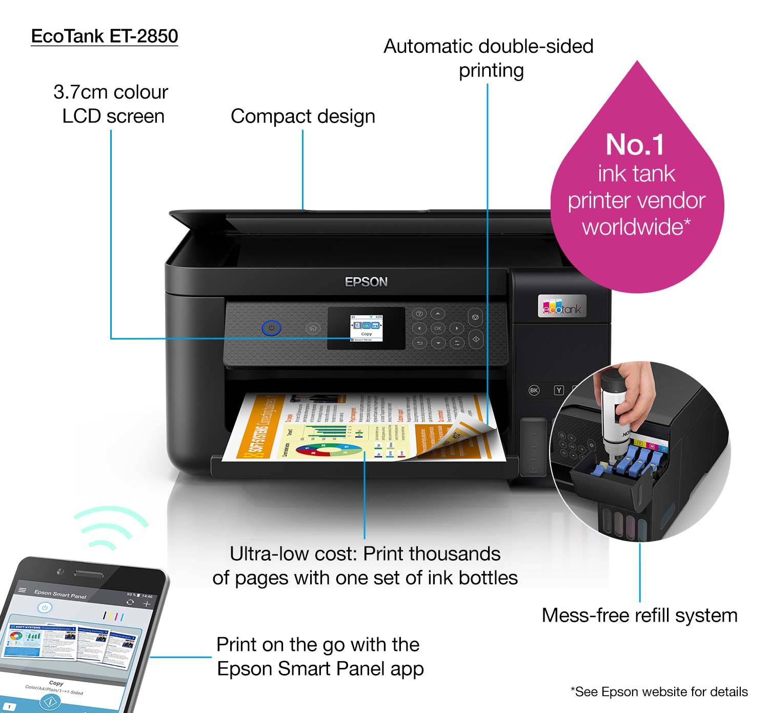 Rca Informatique - image du produit : ECOTANK ET-2850 33/15 PPM 5760 X 1440 DPI PRNT/CPY/SCN