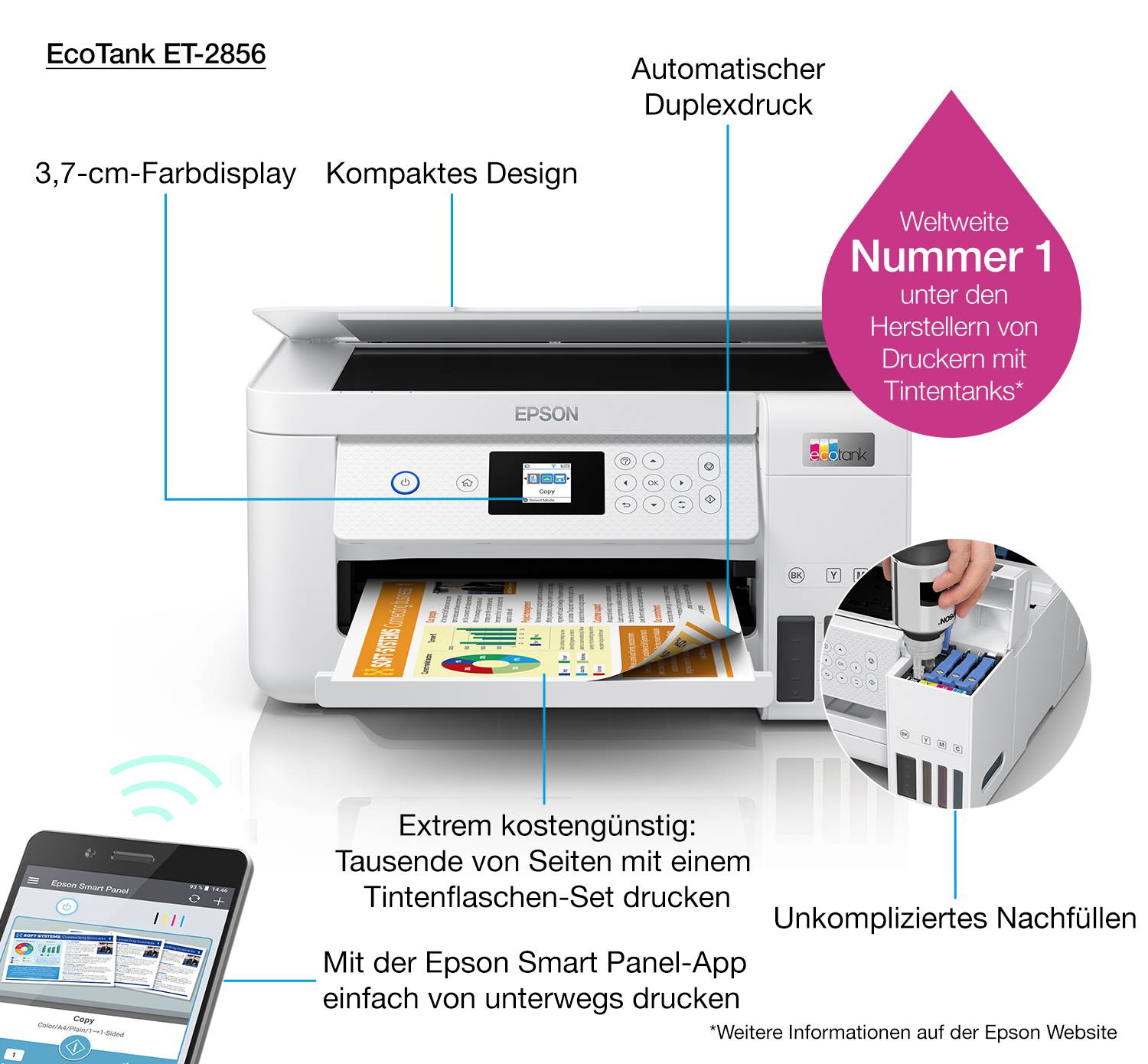 Rca Informatique - image du produit : ECOTANK ET-2856 33/15 PPM 5760 X 1440 DPI PRNT/CPY/SCN