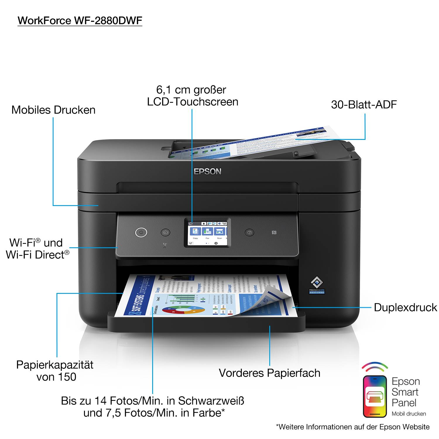 Rca Informatique - image du produit : WORKFORCE WF-2880DWF 33/20 PPM 4800X1200 DPI PRNT/CPY/SCN