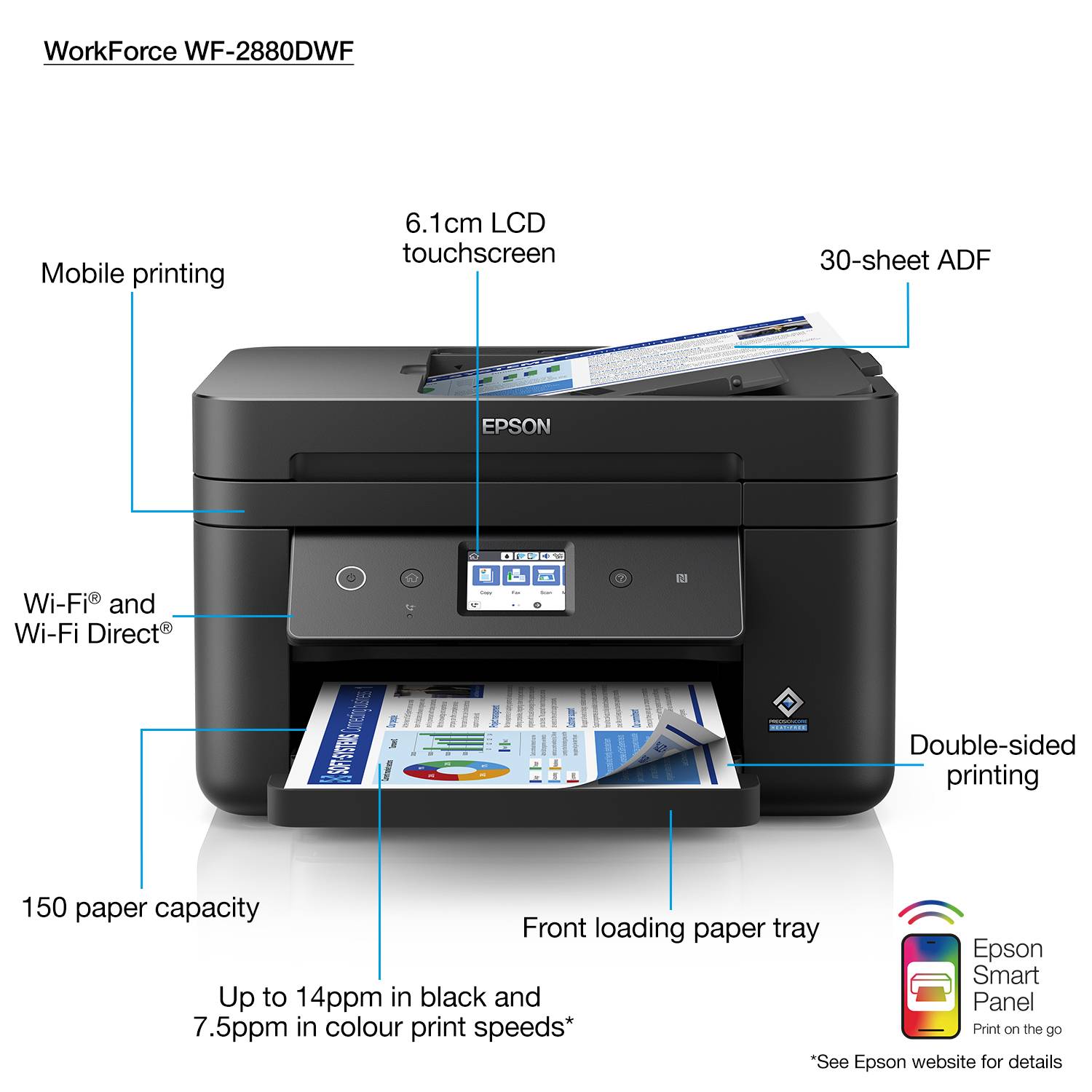 Rca Informatique - image du produit : WORKFORCE WF-2880DWF 33/20 PPM 4800X1200 DPI PRNT/CPY/SCN