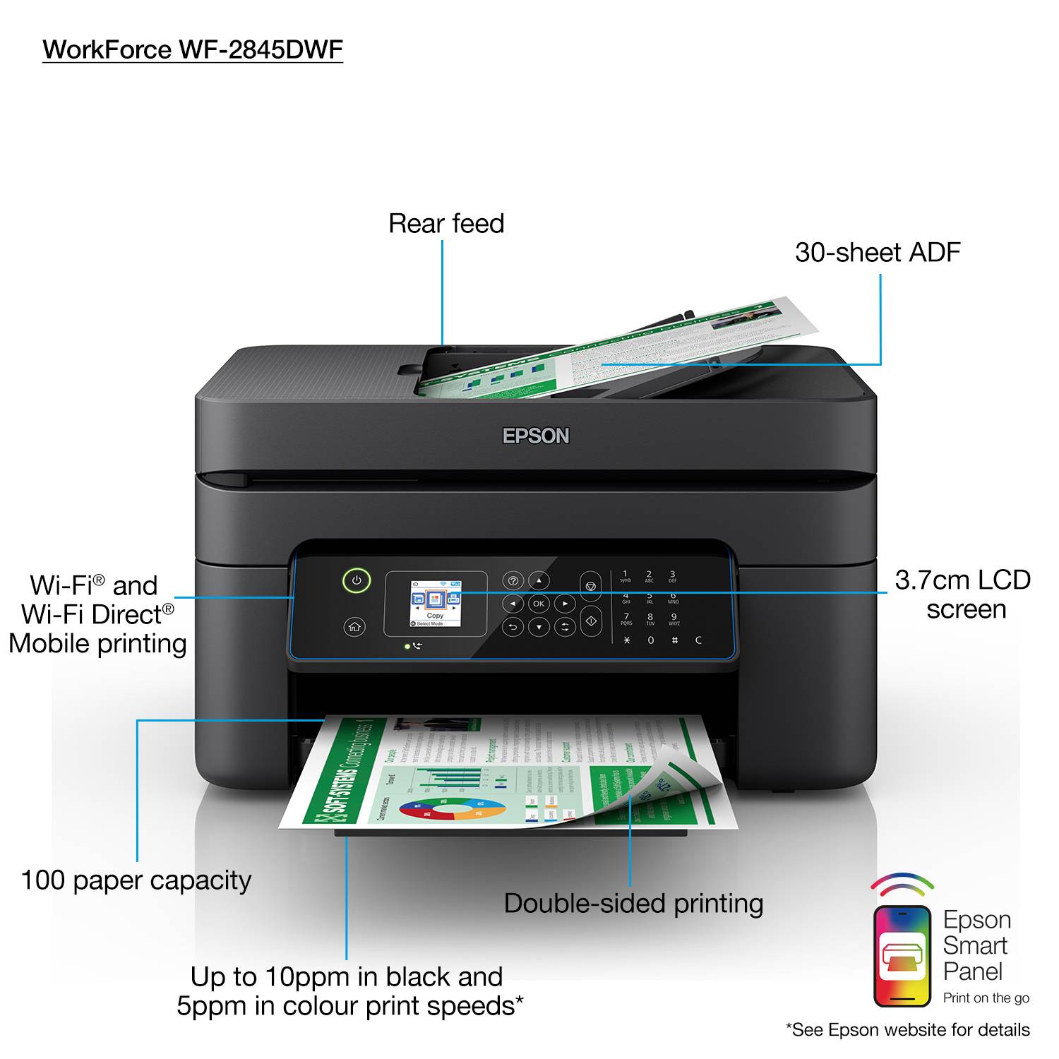 Rca Informatique - image du produit : WORKFORCE WF-2845DWF 34/18 PPM 5760 X 1440 DPI PRNT/CPY/SCN