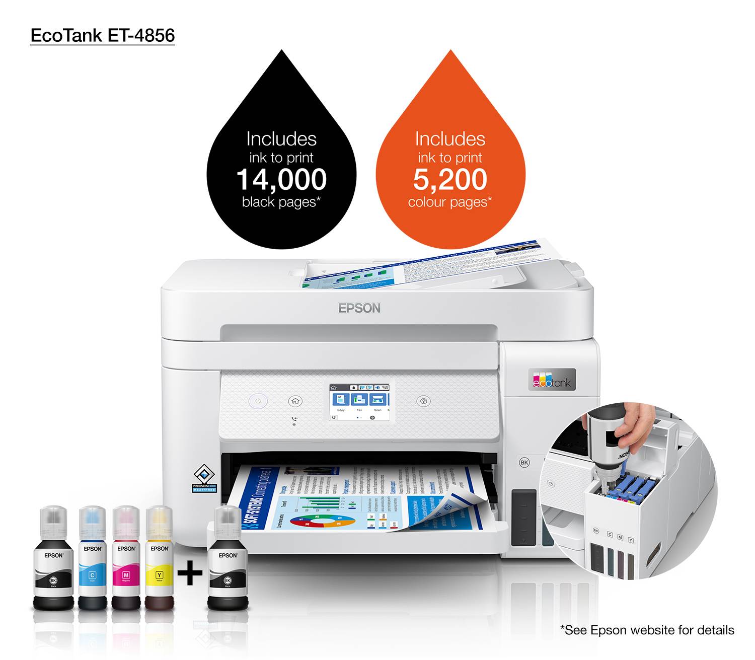 Rca Informatique - image du produit : ECOTANK ET-4856 INKJET PRINTERS CONSUMER/MULTI-FUCTION/INK TANK